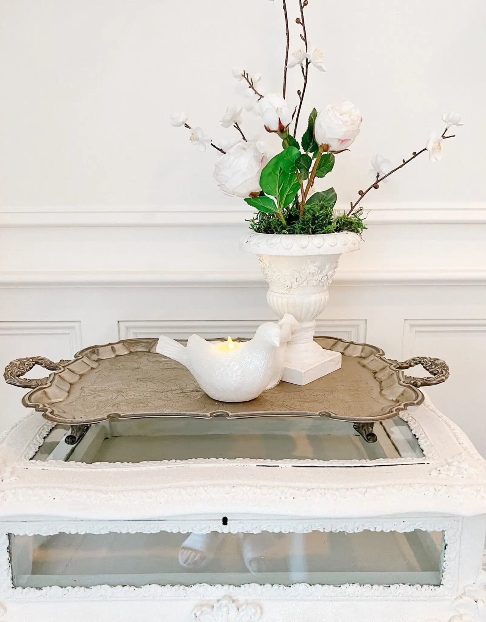 Antique English Chased Silver Plated Serving Tray - Ivory Lane Home