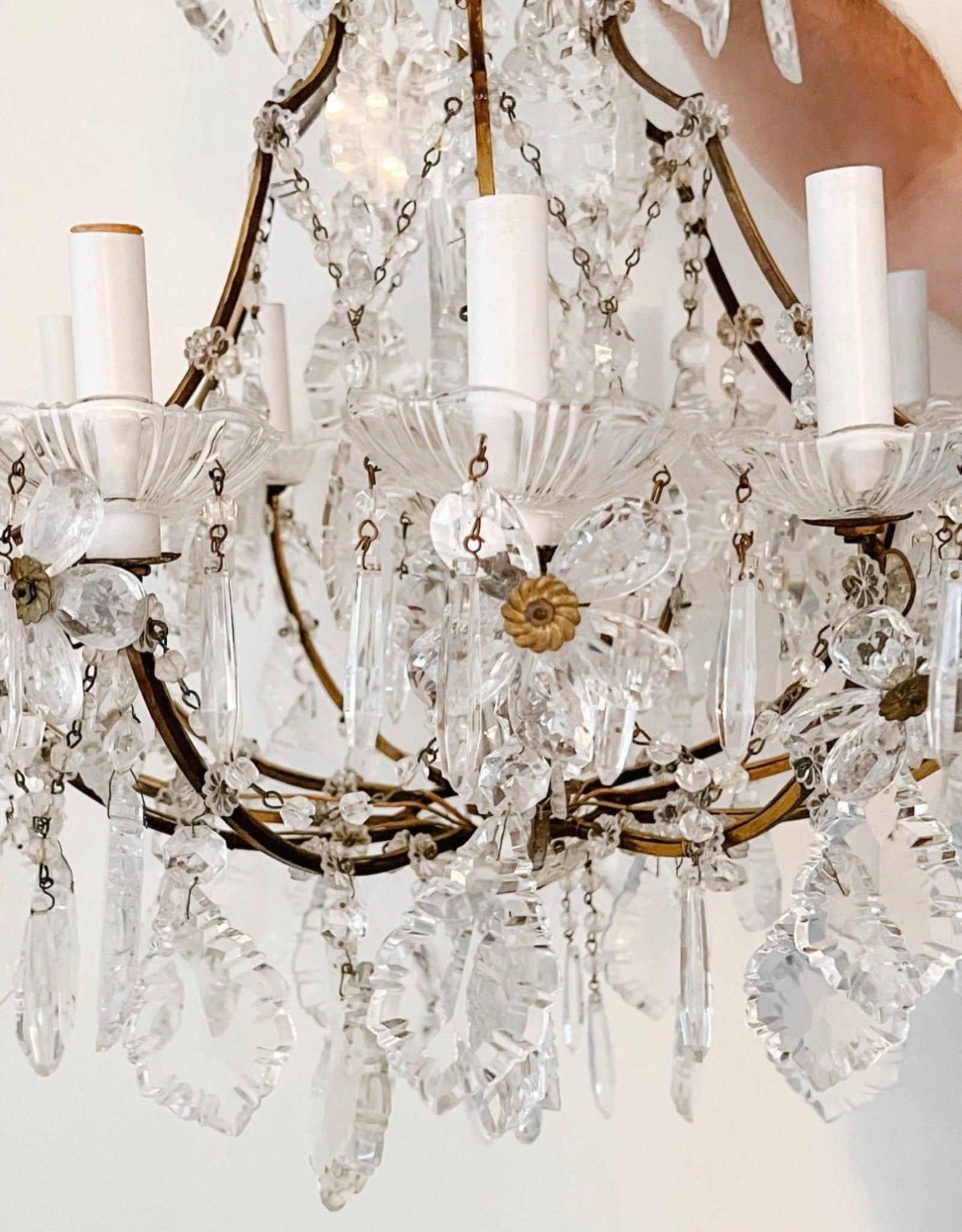 Antique Italian 12-Light Crystal & Beaded Chandelier - Ivory Lane Home