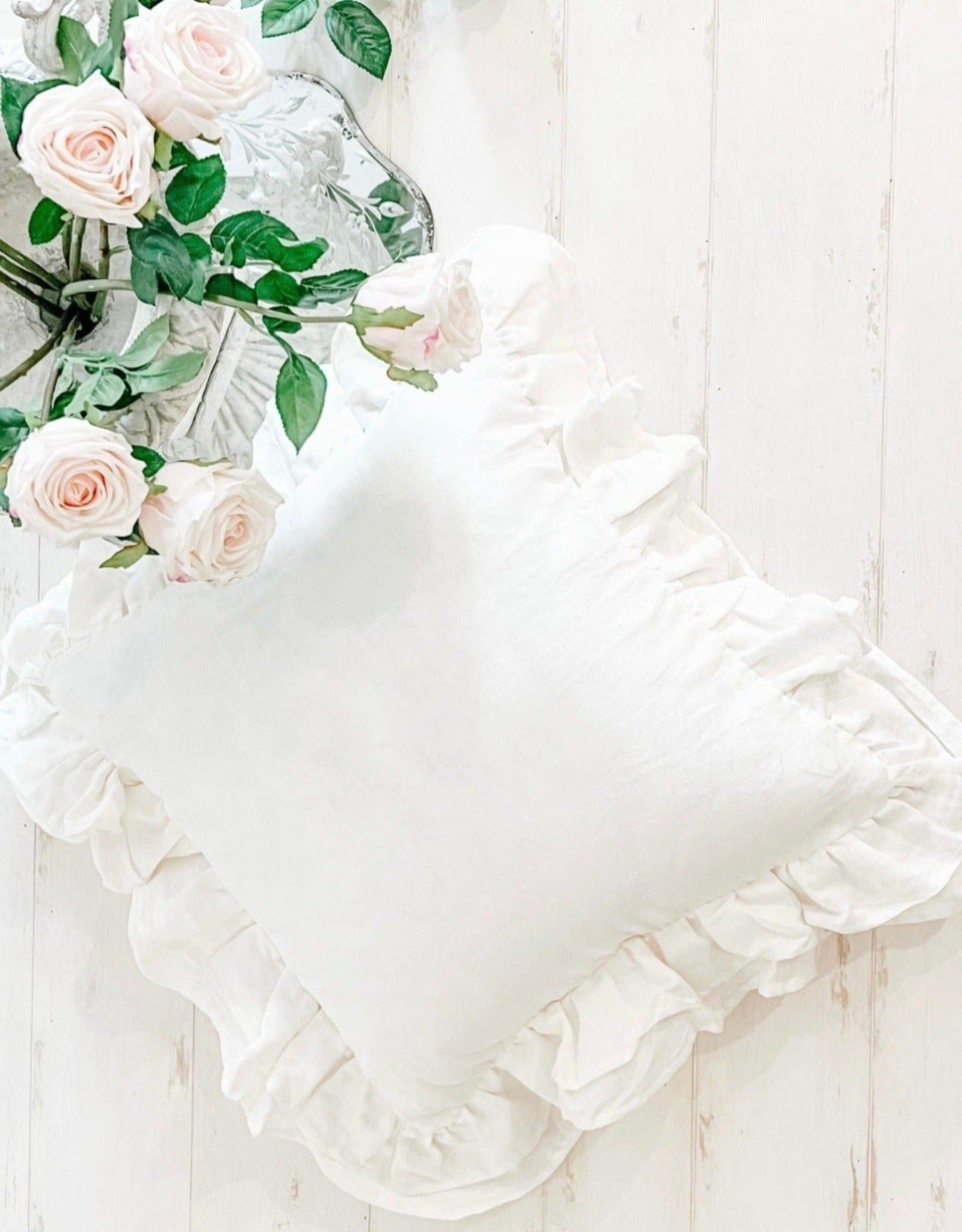 Double Ruffle Linen Throw Pillow - Ivory Lane Home