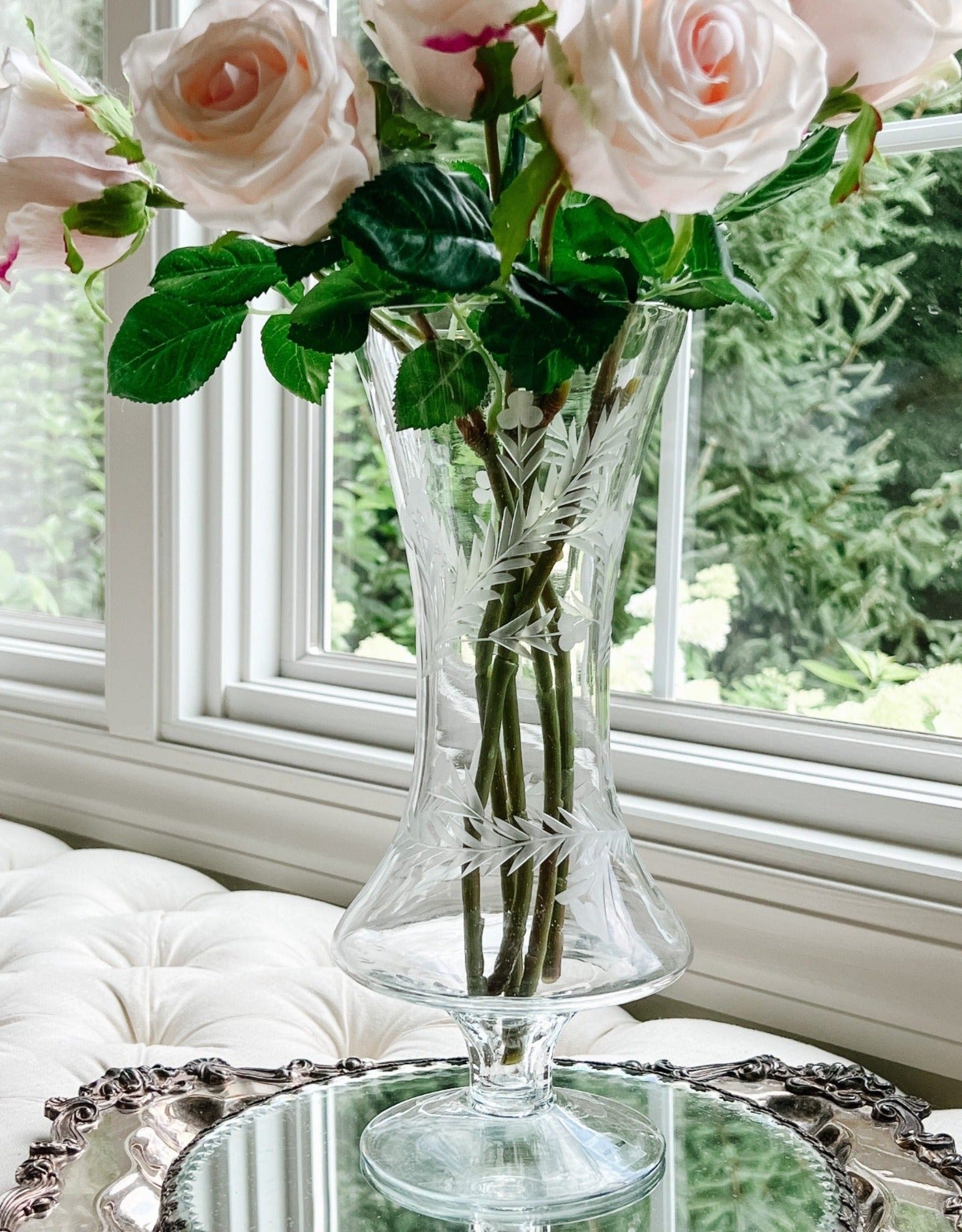 Etched Glass Hourglass Vase - Ivory Lane Home