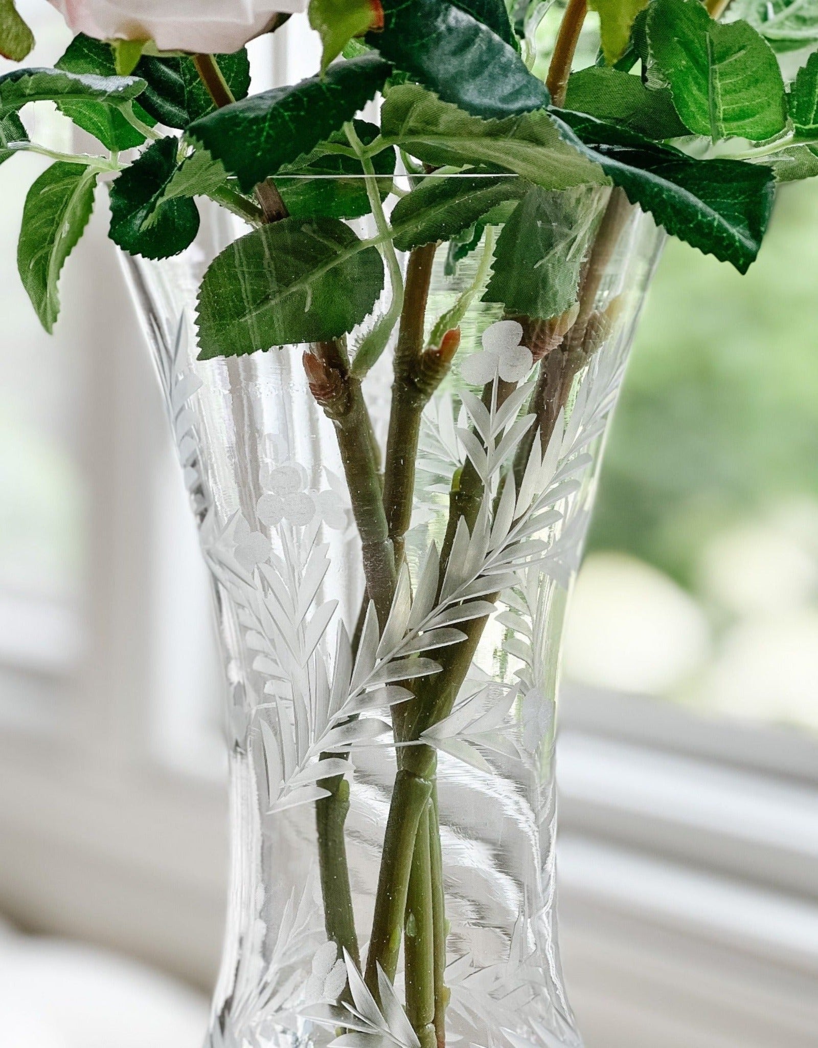 Etched Glass Hourglass Vase - Ivory Lane Home