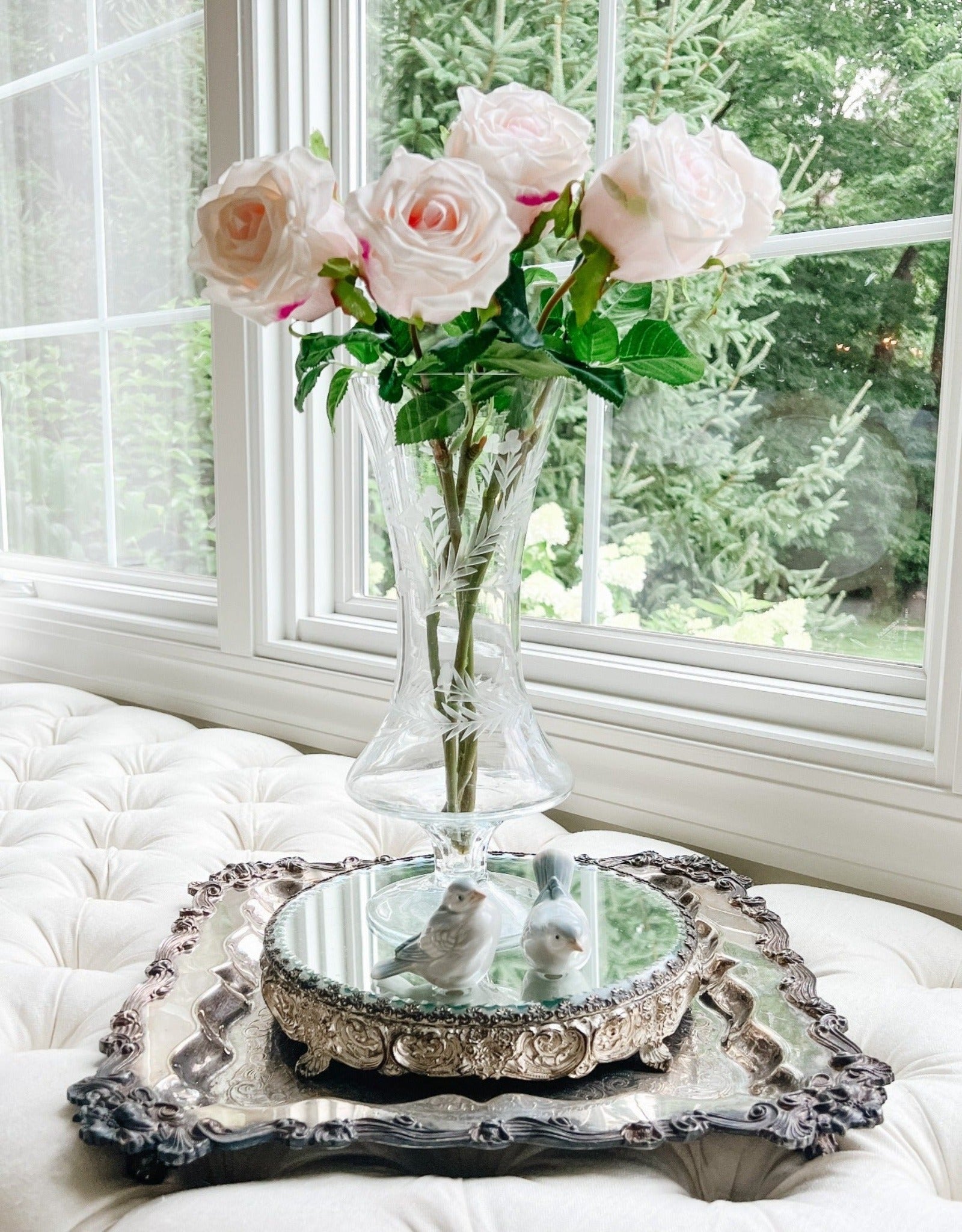 Etched Glass Hourglass Vase - Ivory Lane Home