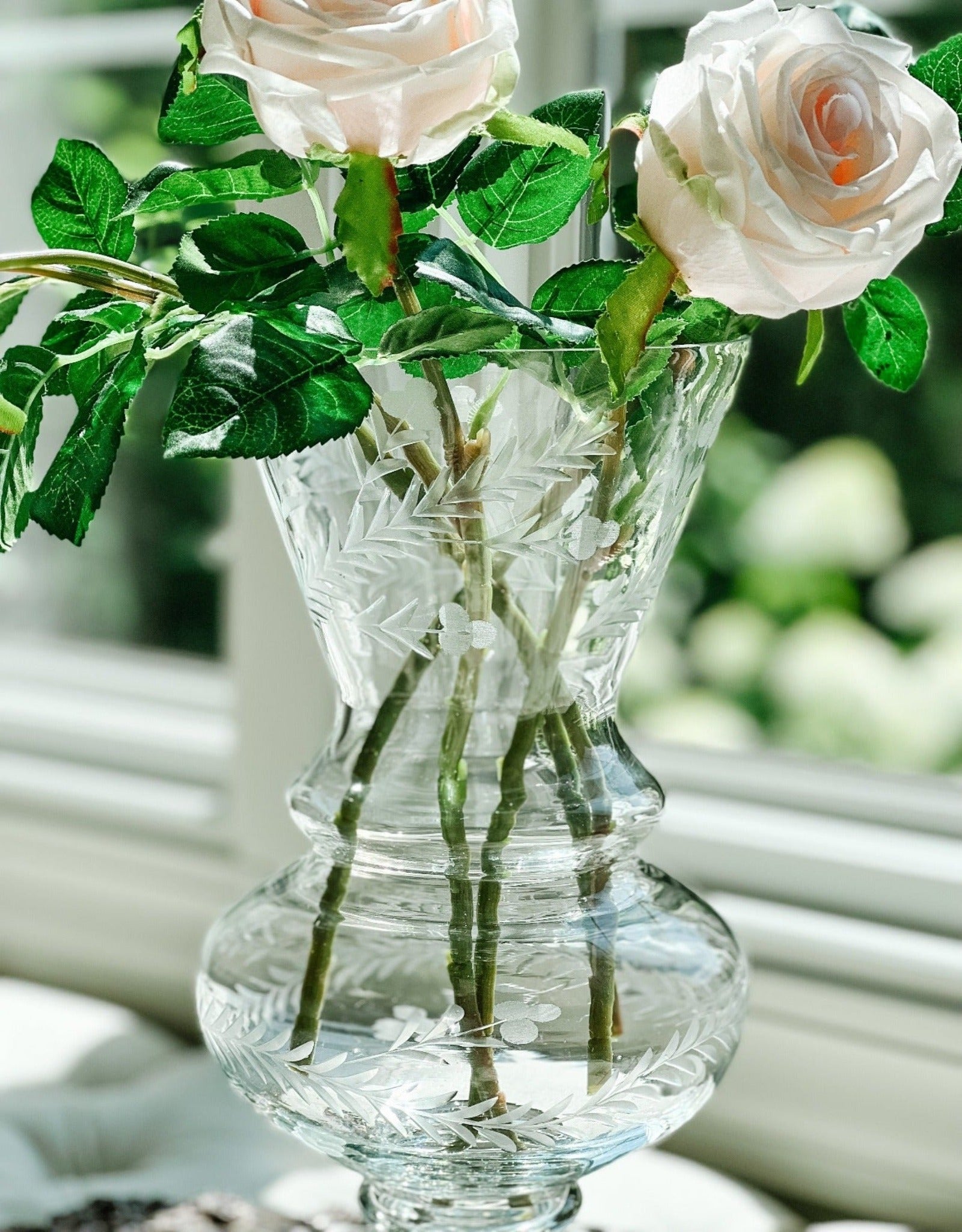 Etched Glass Hurricane Vase - Ivory Lane Home