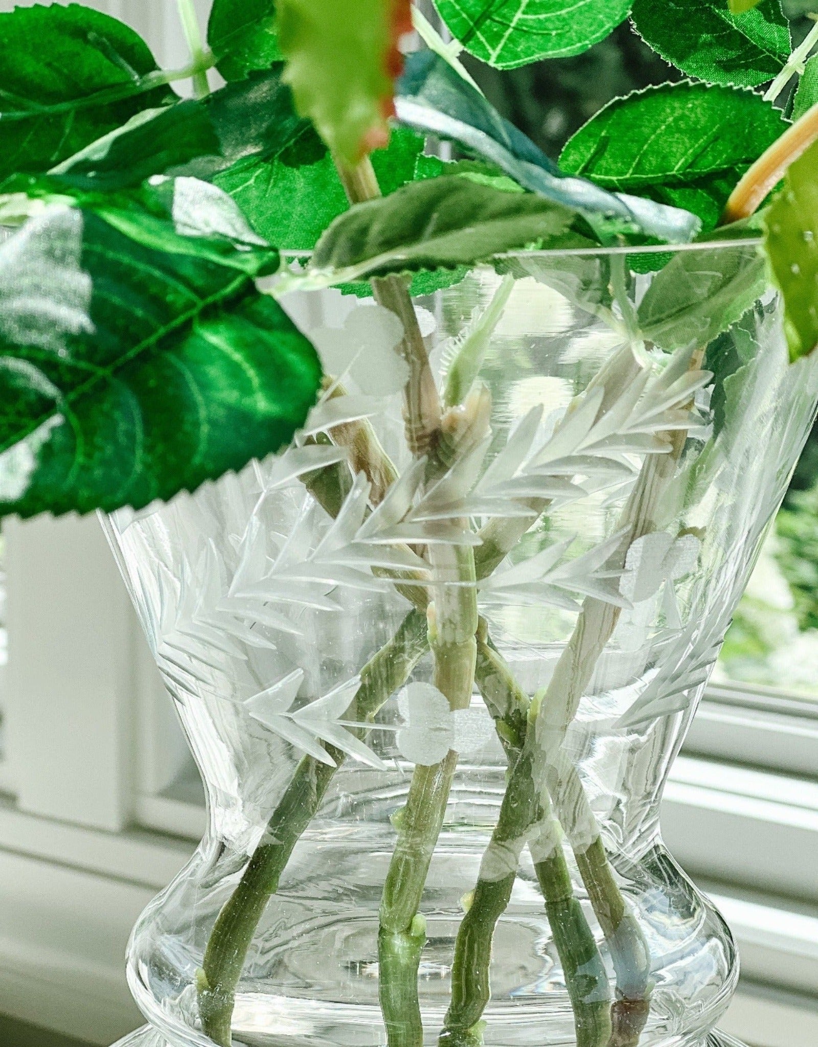 Etched Glass Hurricane Vase - Ivory Lane Home