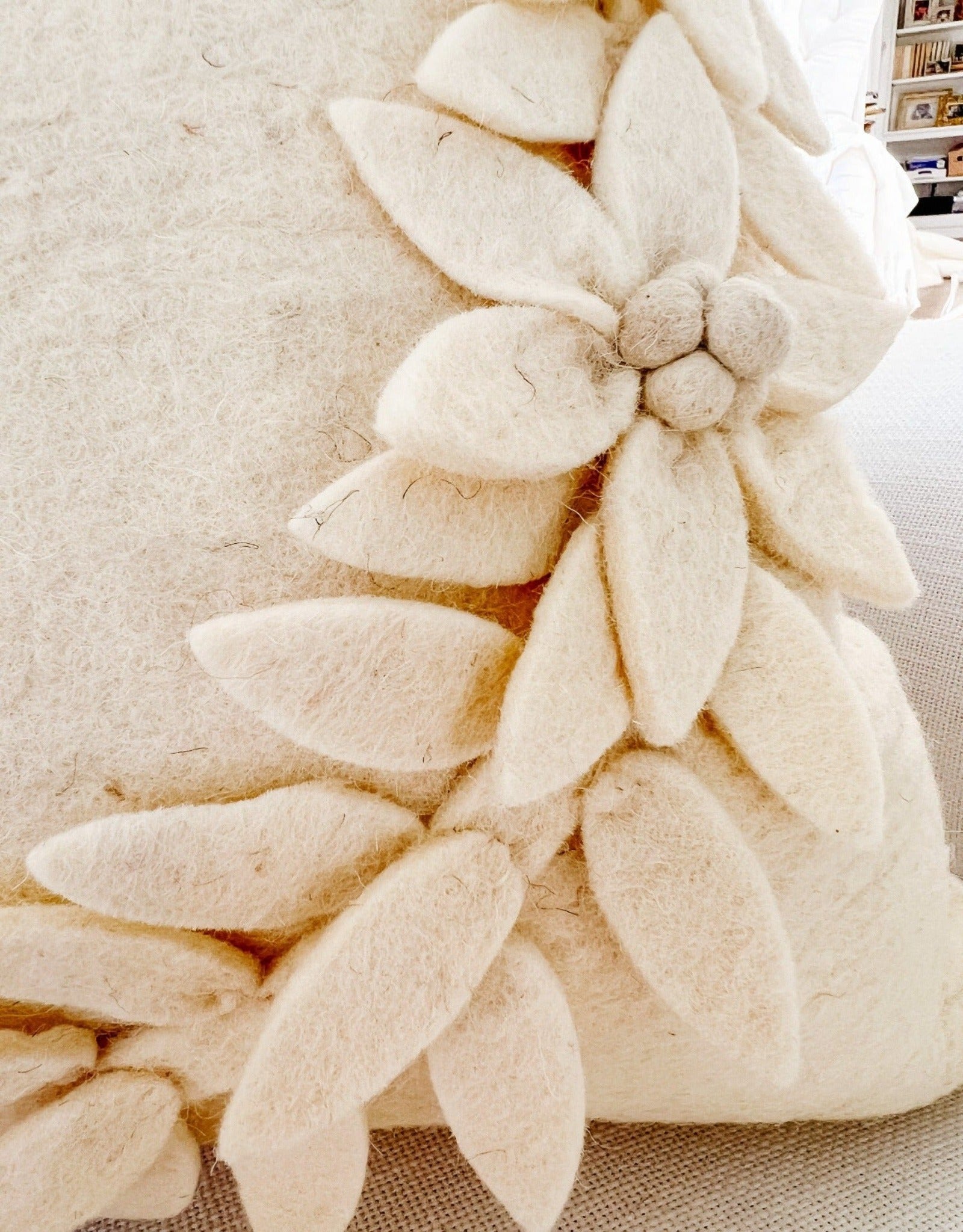 Felted Wool Christmas Wreath Pillow - Ivory Lane Home