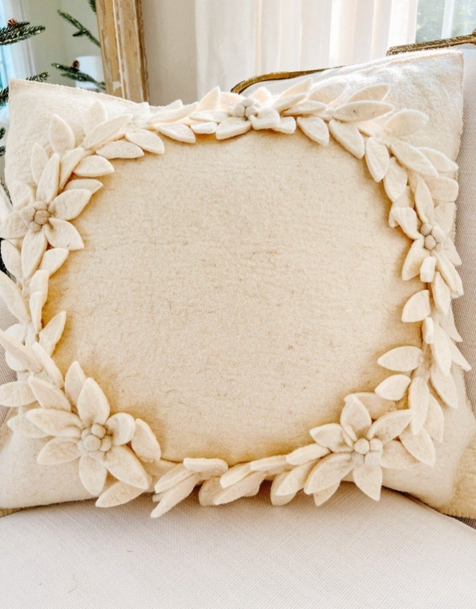 Felted Wool Christmas Wreath Pillow - Ivory Lane Home