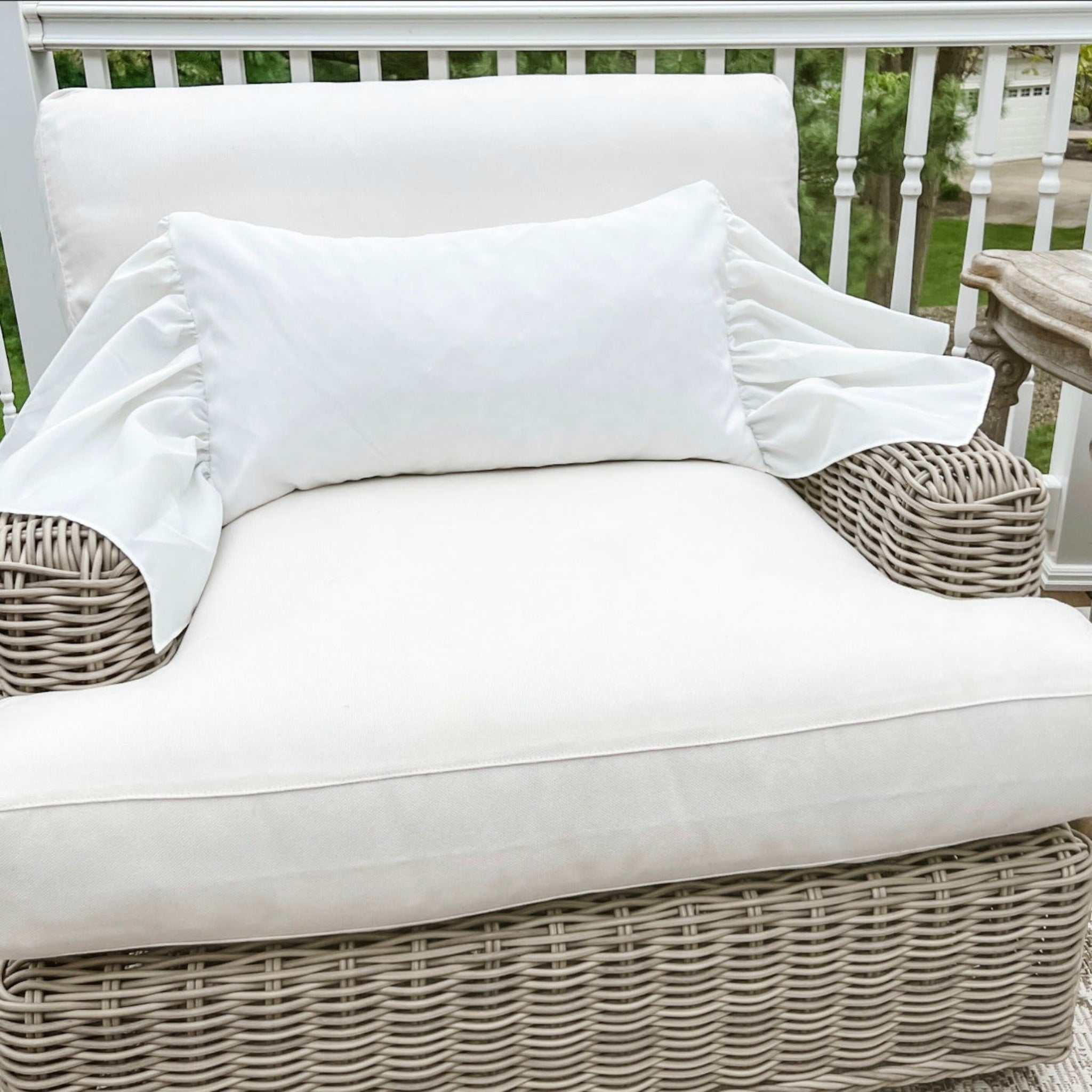Oversized, Ivory, Outdoor Lumbar Ruffle Throw Pillow Cover - Ivory Lane Home