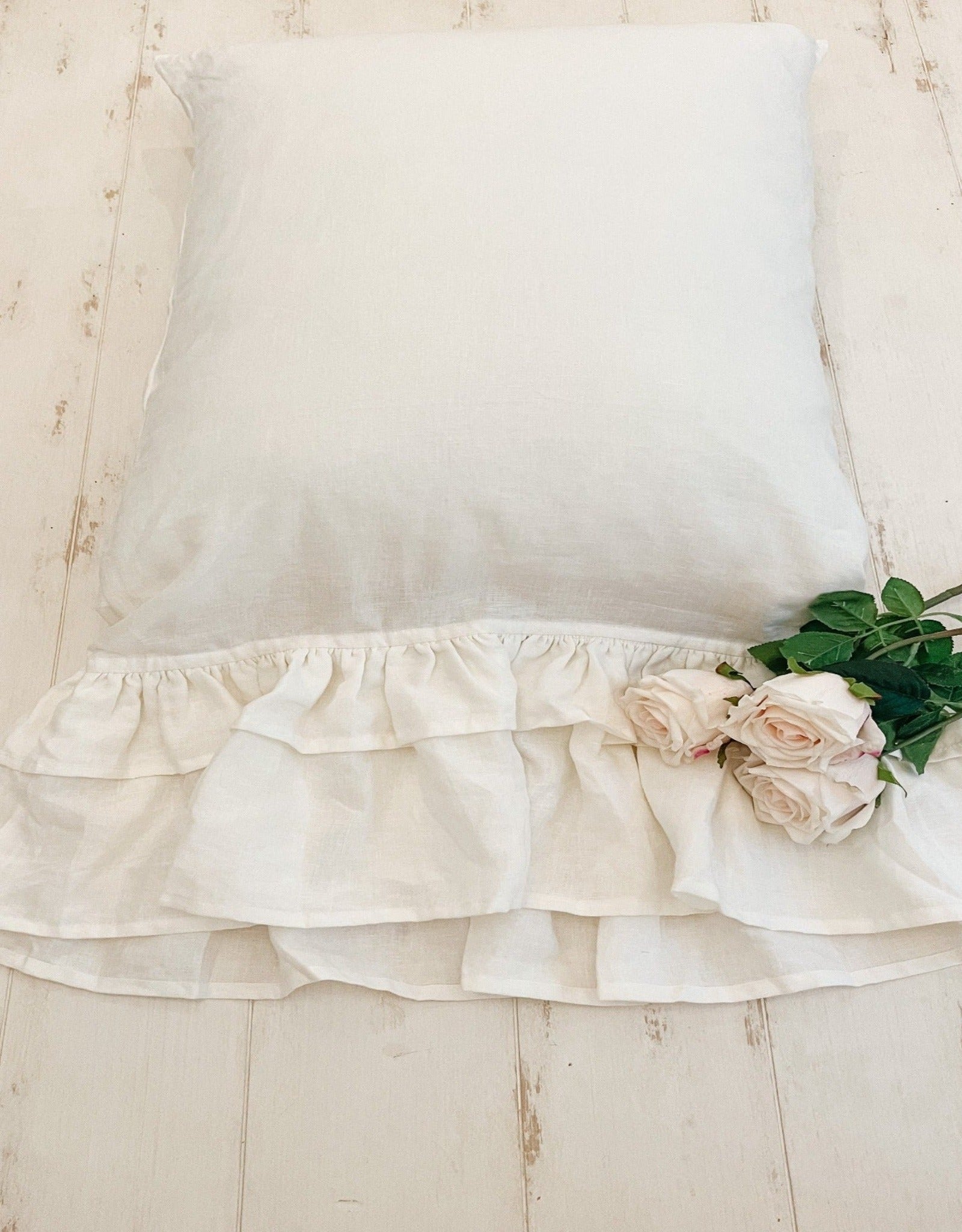 Pair Linen Double Ruffle King Shams - Ivory Lane Home