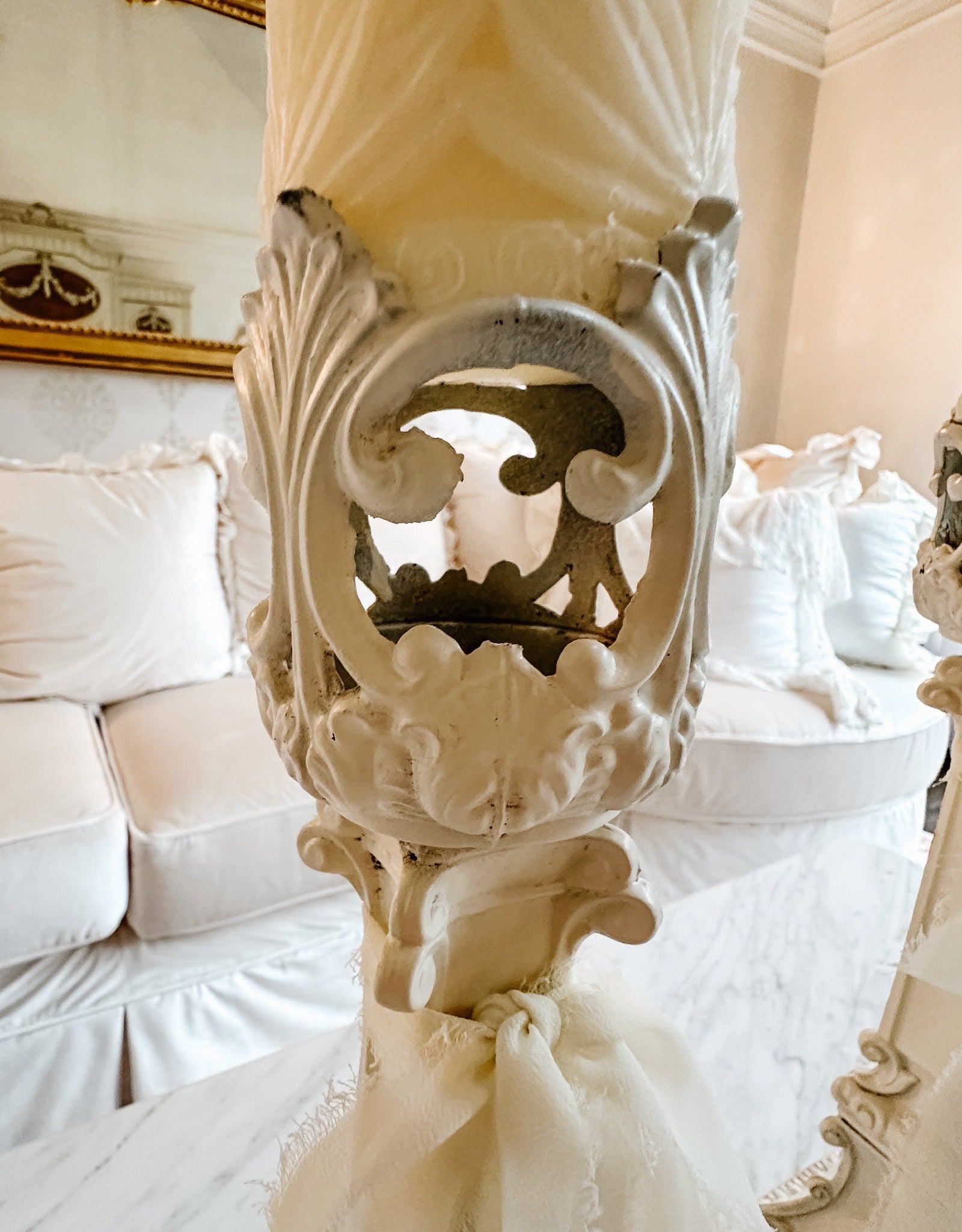 Pair of Vintage Brass Fleur Di Lis Garden Candleholders - Ivory Lane Home