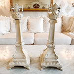 Pair of Vintage Brass Fleur Di Lis Garden Candleholders - Ivory Lane Home