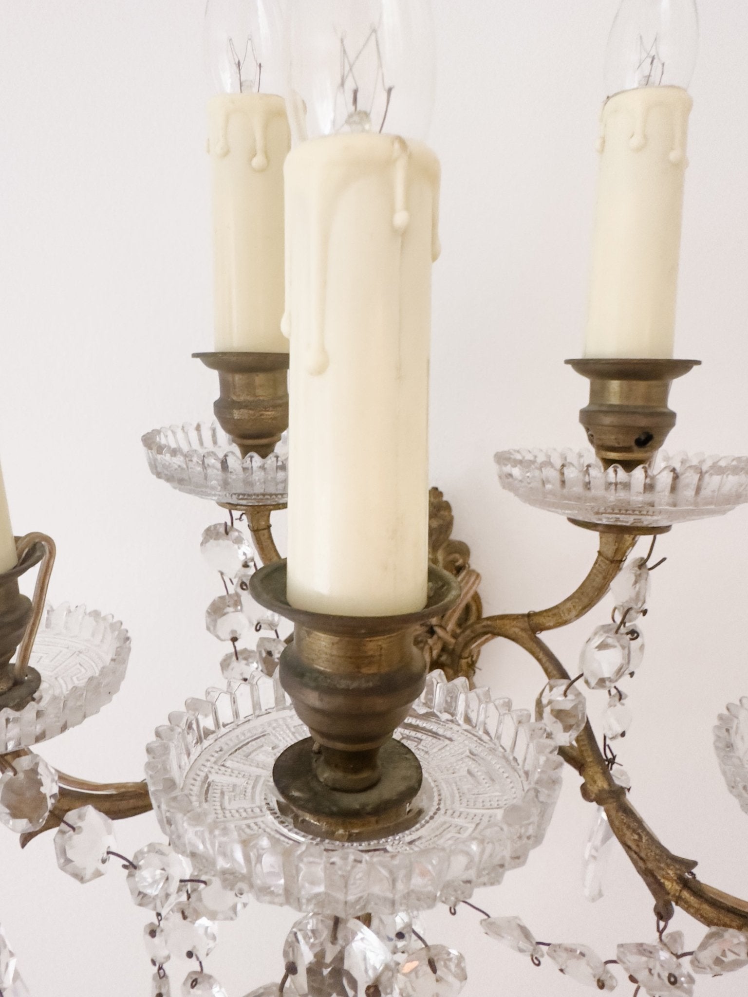 Pair of Vintage French 5 - Light Crystal Sconces - Ivory Lane Home