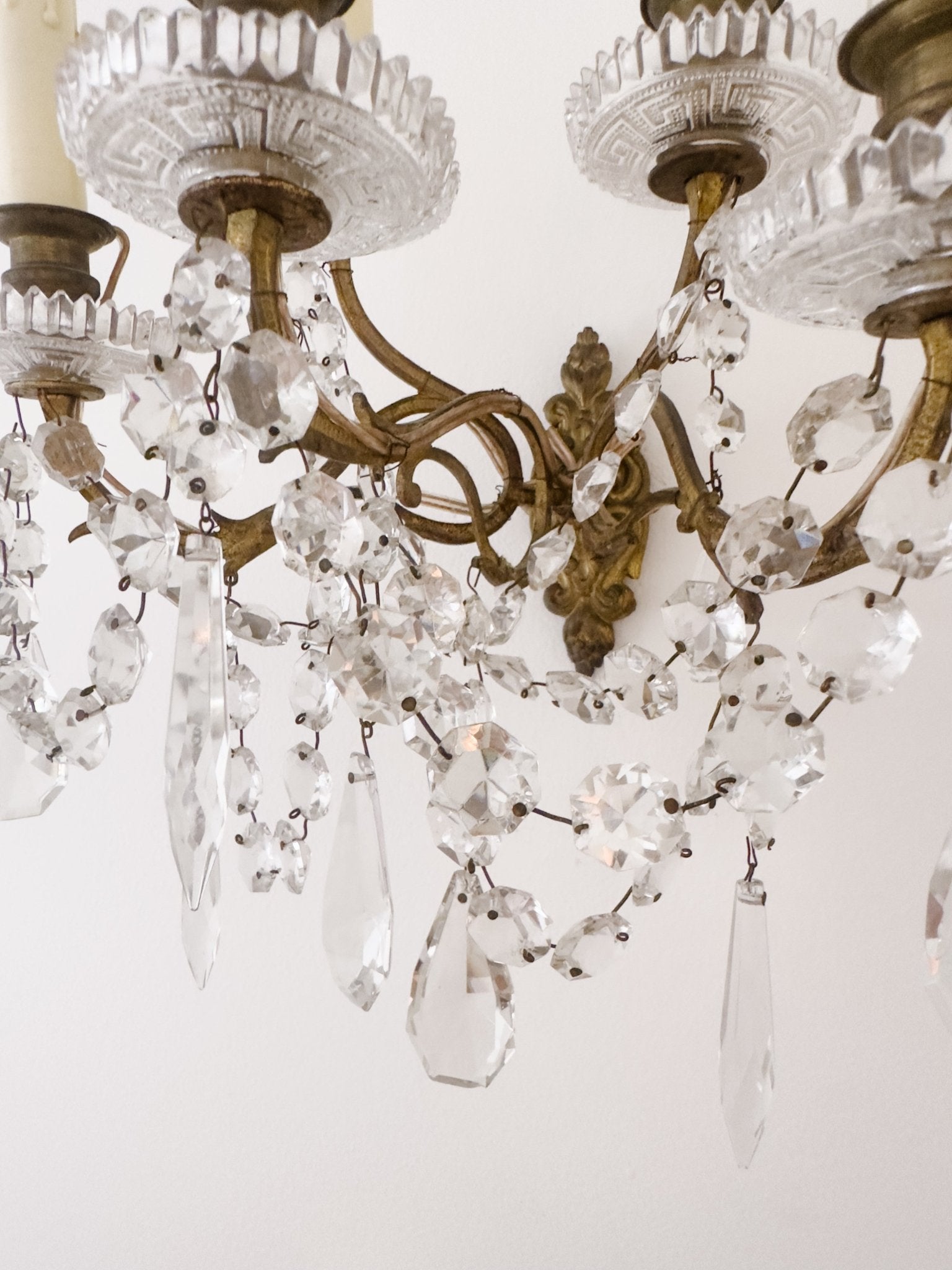 Pair of Vintage French 5 - Light Crystal Sconces - Ivory Lane Home