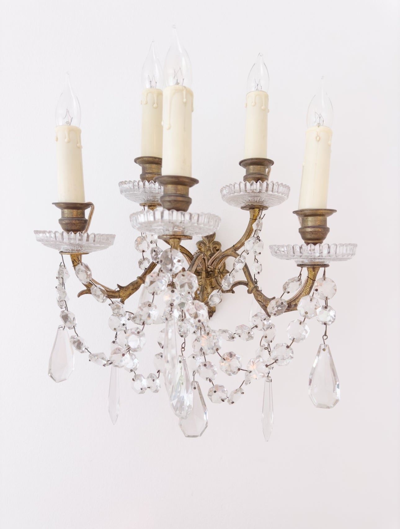 Pair of Vintage French 5 - Light Crystal Sconces - Ivory Lane Home