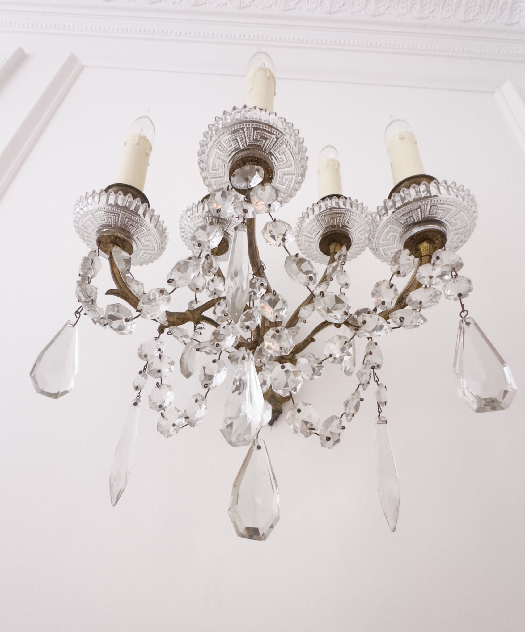 Pair of Vintage French 5 - Light Crystal Sconces - Ivory Lane Home