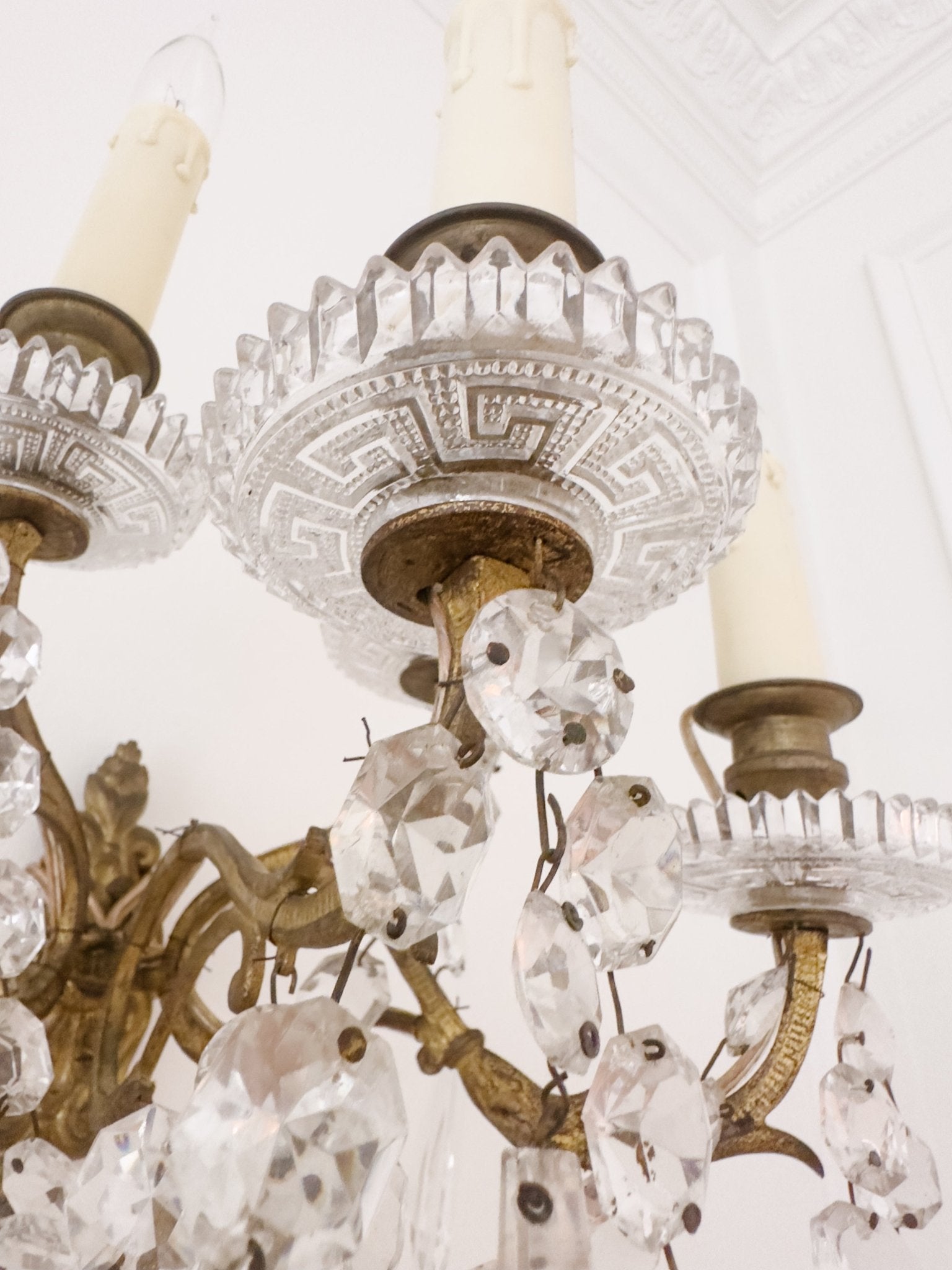 Pair of Vintage French 5 - Light Crystal Sconces - Ivory Lane Home