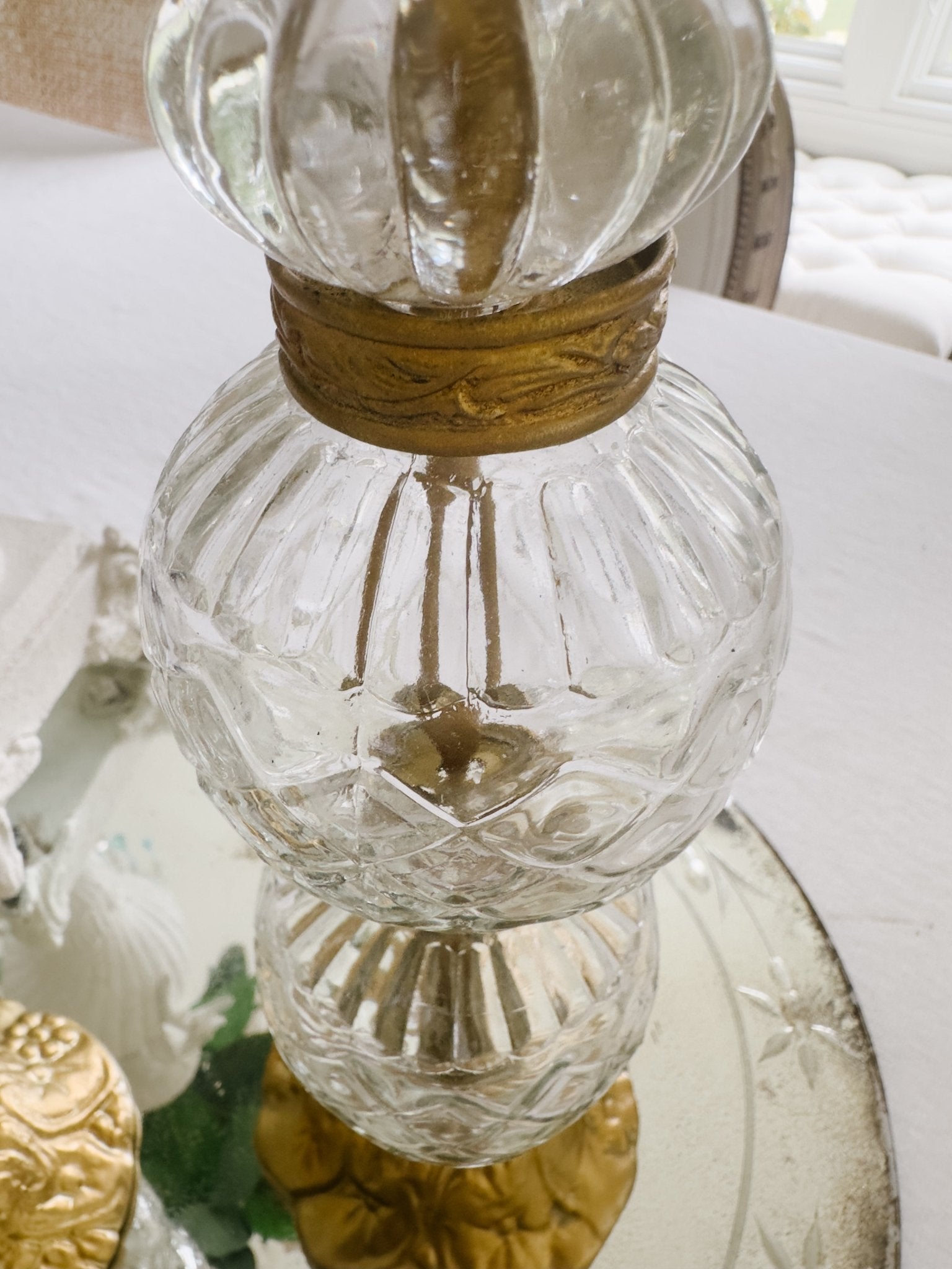 Pair of Vintage Ornate Cut Glass Candleholders - Ivory Lane Home