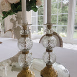 Pair of Vintage Ornate Cut Glass Candleholders - Ivory Lane Home