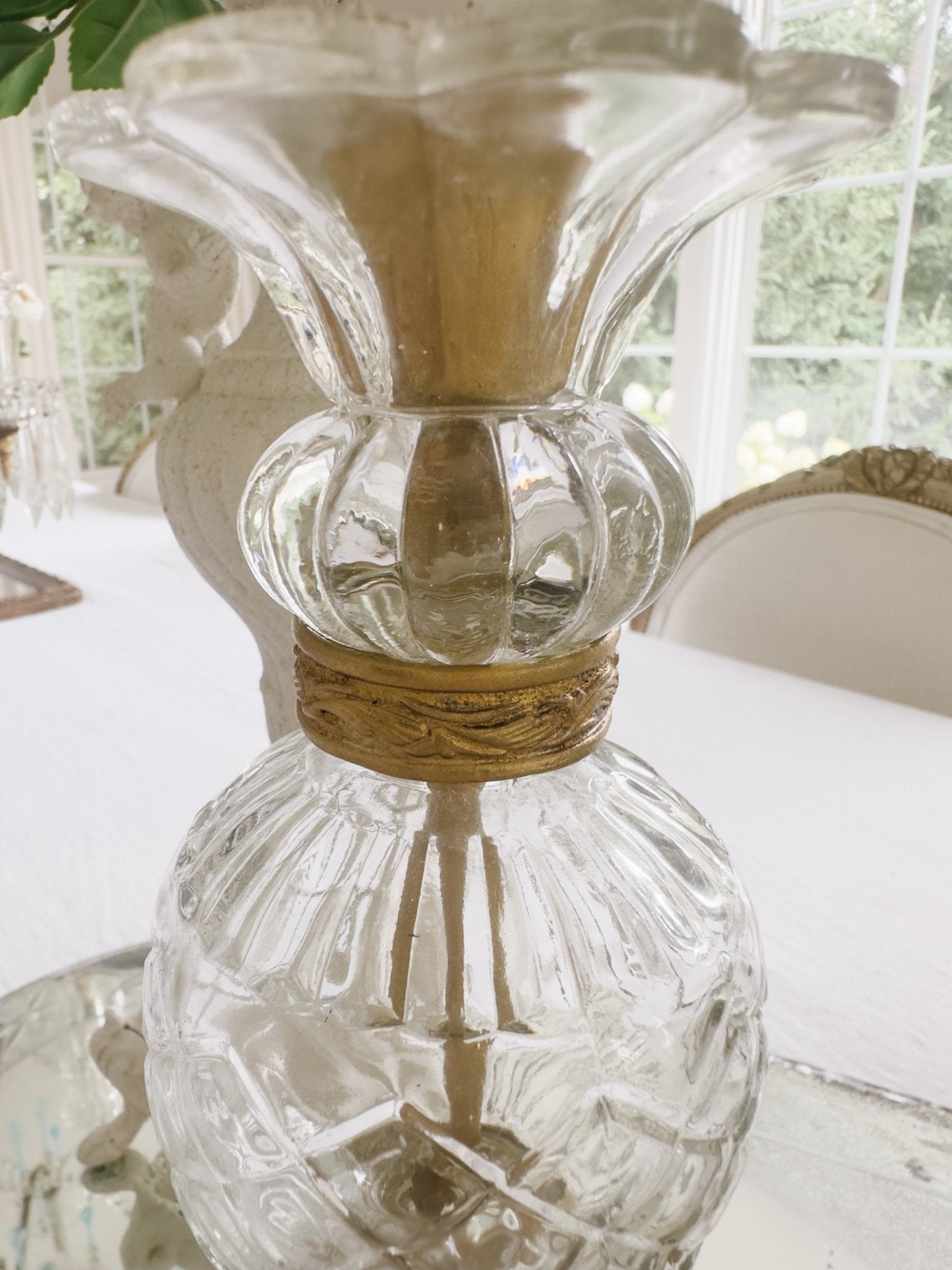 Pair of Vintage Ornate Cut Glass Candleholders - Ivory Lane Home