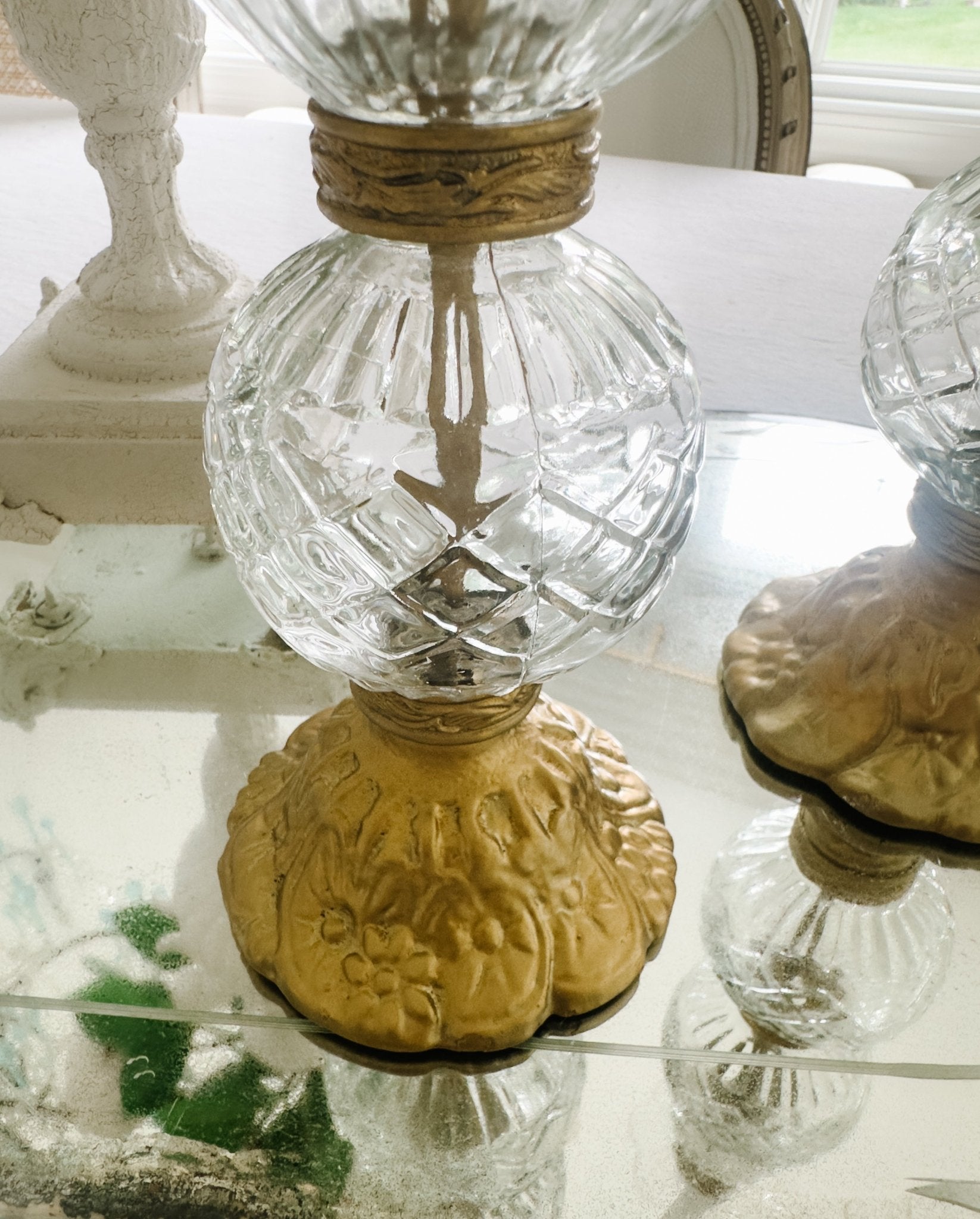 Pair of Vintage Ornate Cut Glass Candleholders - Ivory Lane Home