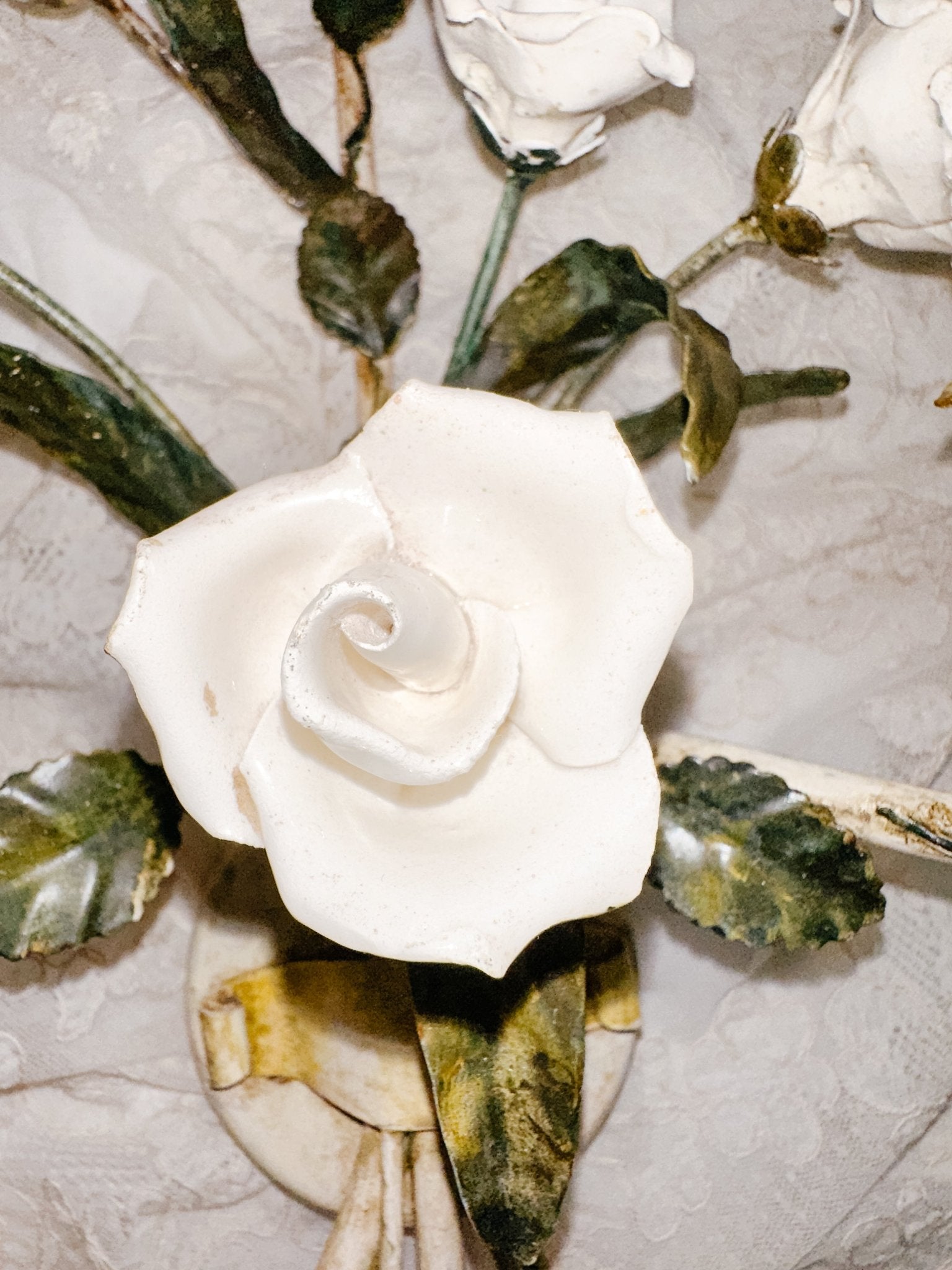 Pair of Vintage White Porcelain Roses Sconces - Ivory Lane Home