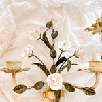 Pair of Vintage White Porcelain Roses Sconces - Ivory Lane Home
