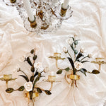 Pair of Vintage White Porcelain Roses Sconces - Ivory Lane Home
