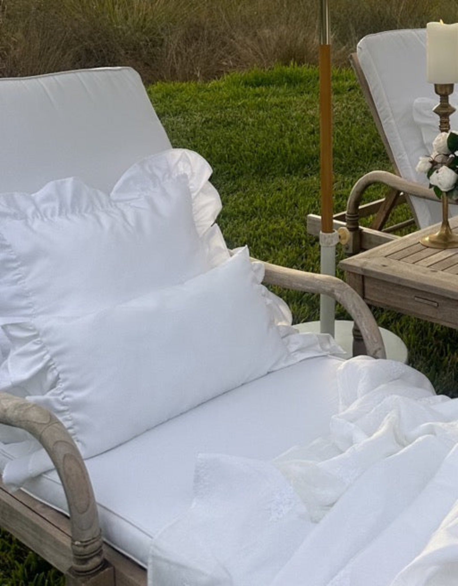 Pure White 12" x 20" Outdoor Double Ruffle Throw Pillow Cover - Ivory Lane Home