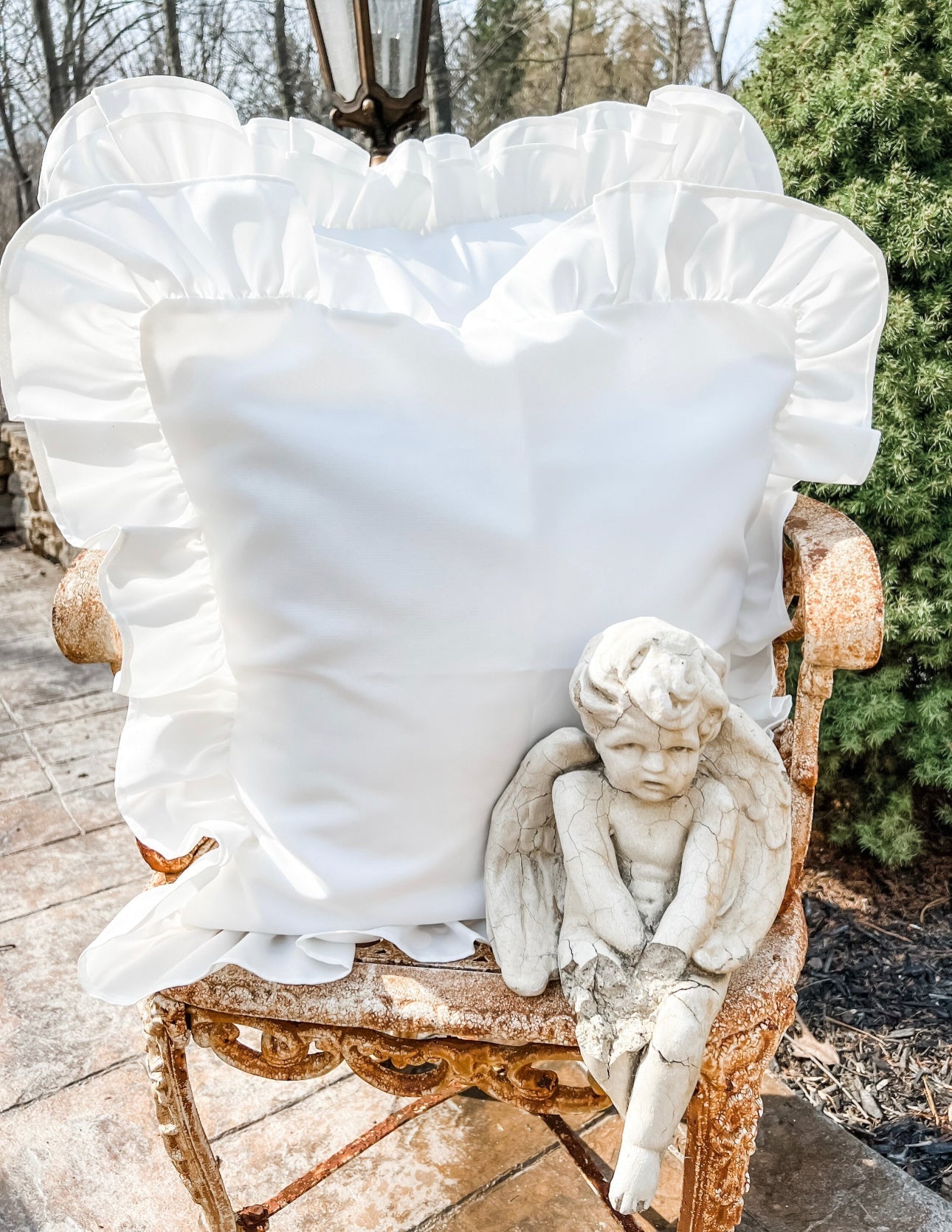 Pure White 18" x 18" Outdoor Ruffle Throw Pillow Cover - Ivory Lane Home