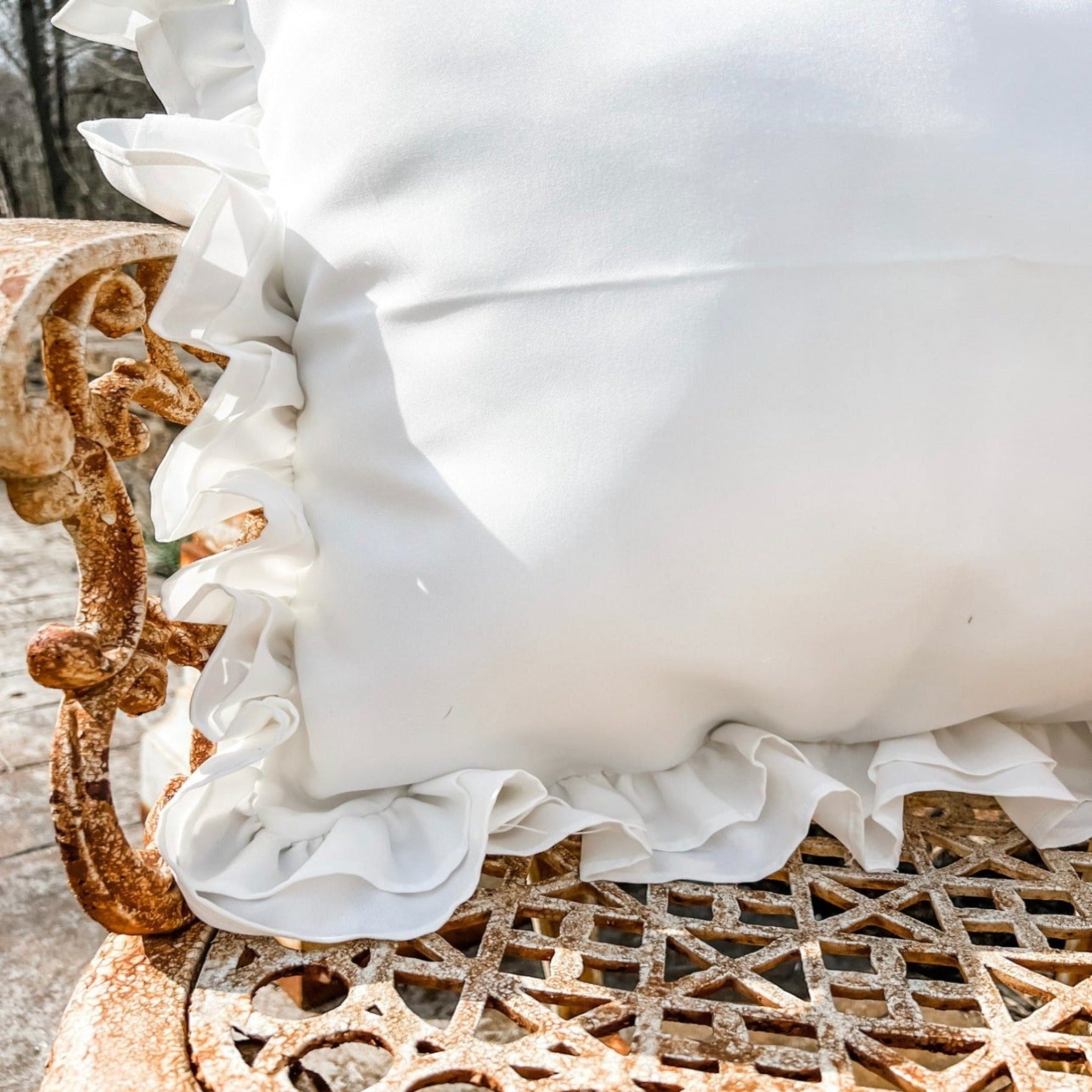 Pure White 20" x 20" Outdoor Double Ruffle Throw Pillow Cover - Ivory Lane Home