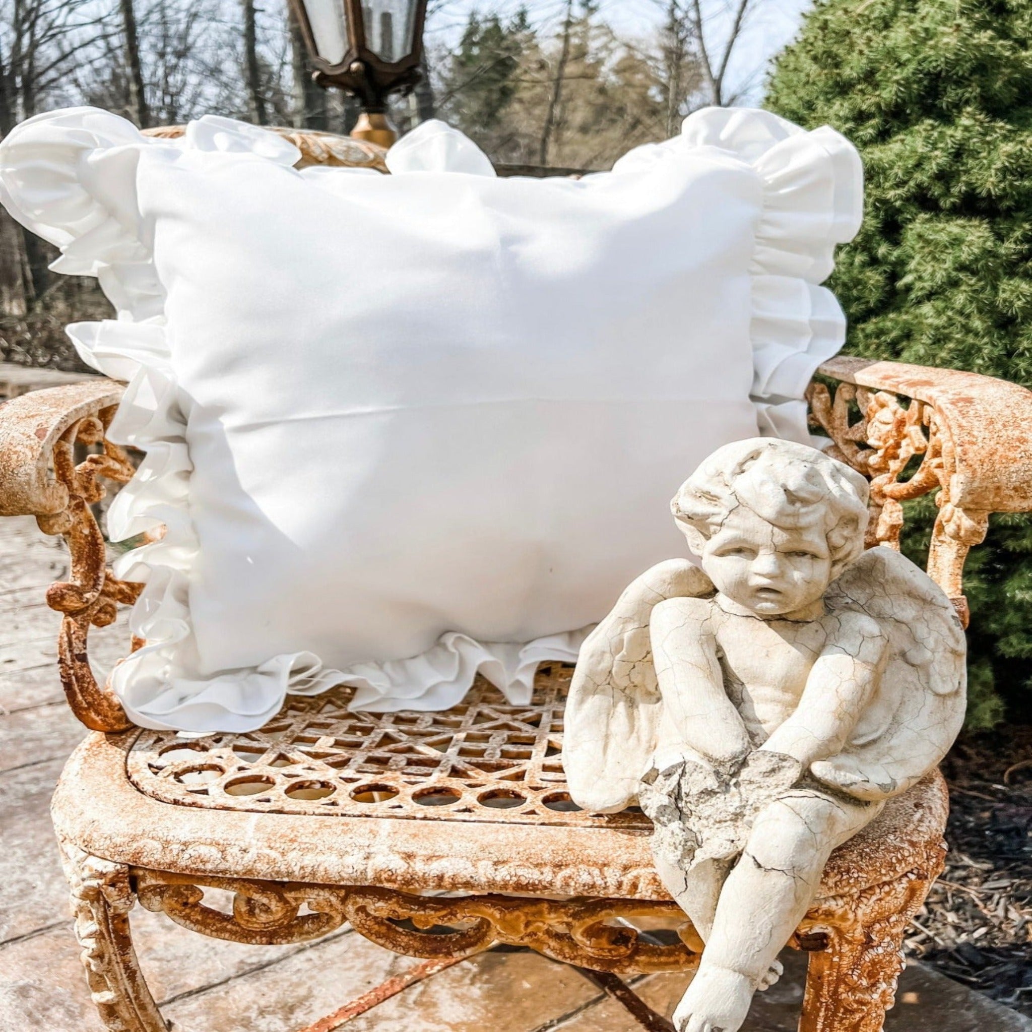 Pure White 20" x 20" Outdoor Double Ruffle Throw Pillow Cover - Ivory Lane Home