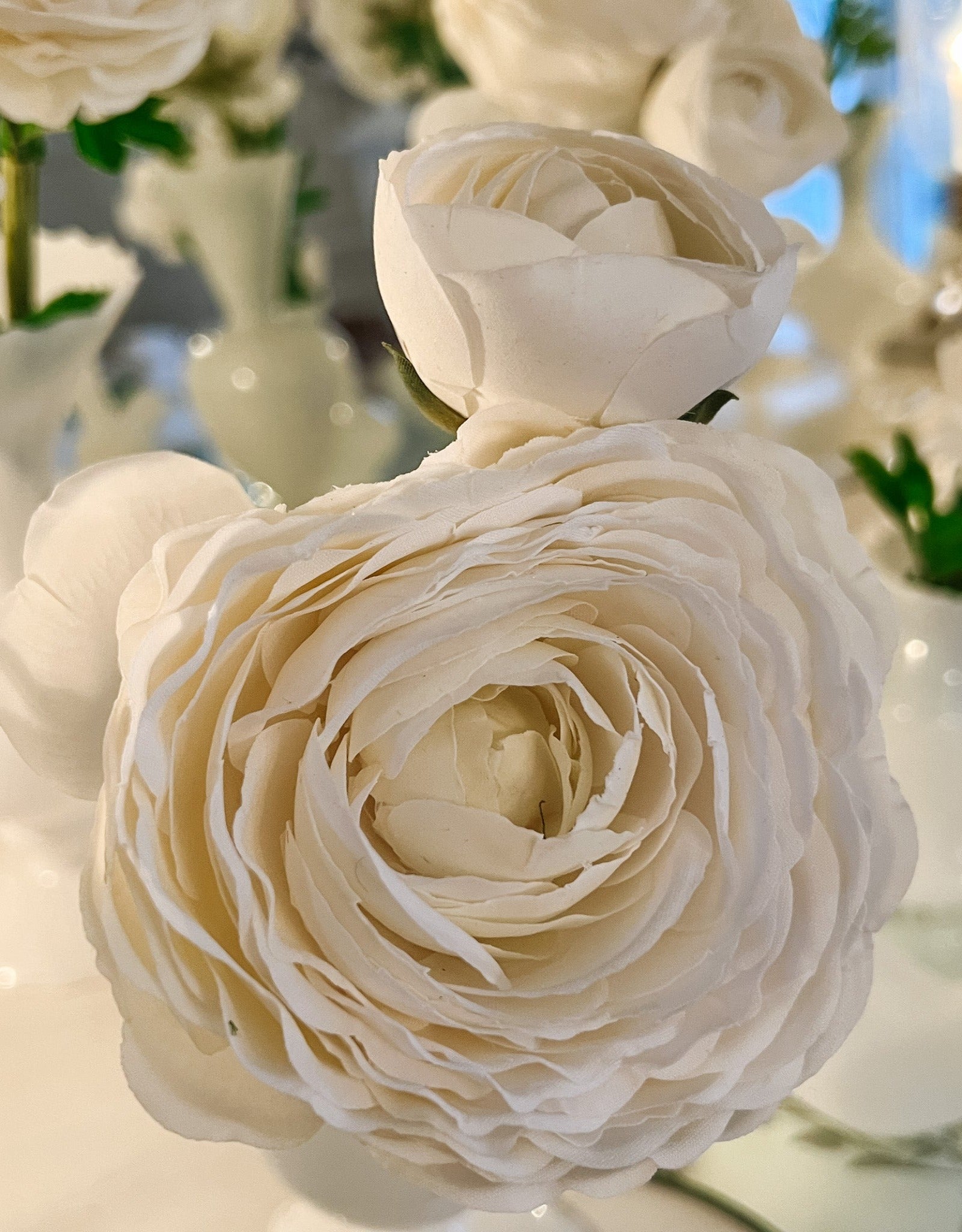 The "Lena" Real Touch Ranunculus White Floral Stem - Ivory Lane Home