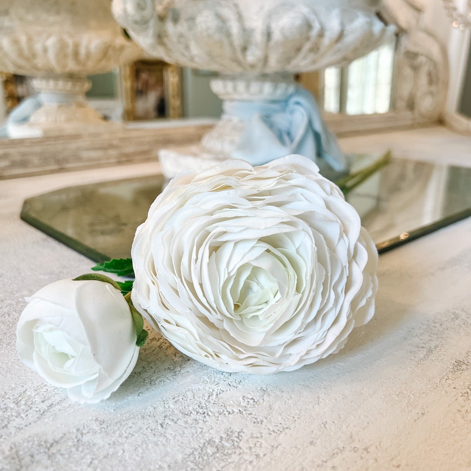 The "Lena" Real Touch Ranunculus White Floral Stem - Ivory Lane Home