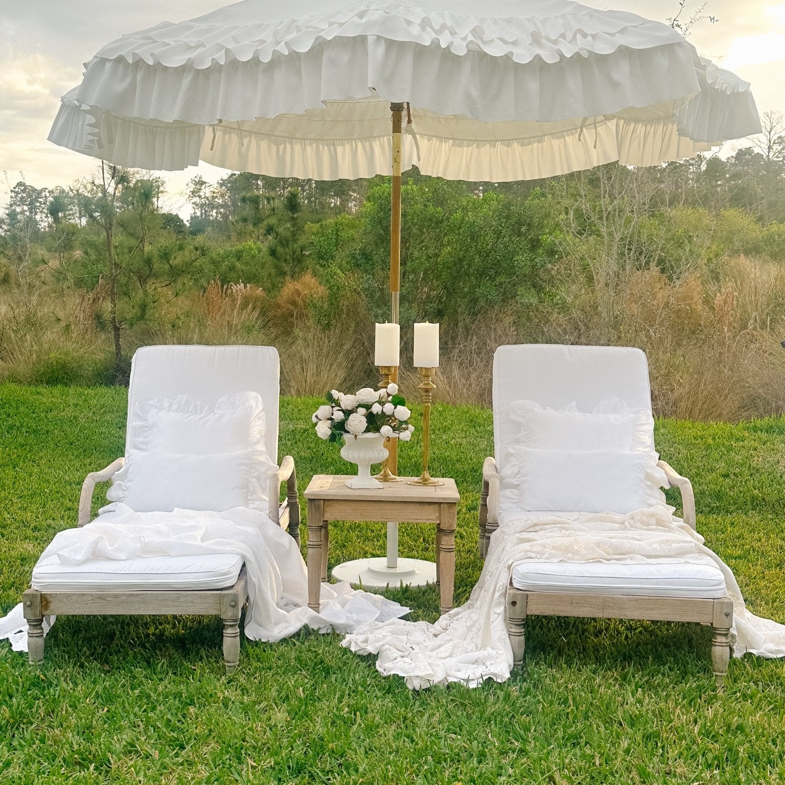 The Ruffled White 9ft Outdoor Patio Umbrella - PREORDER - Ivory Lane Home