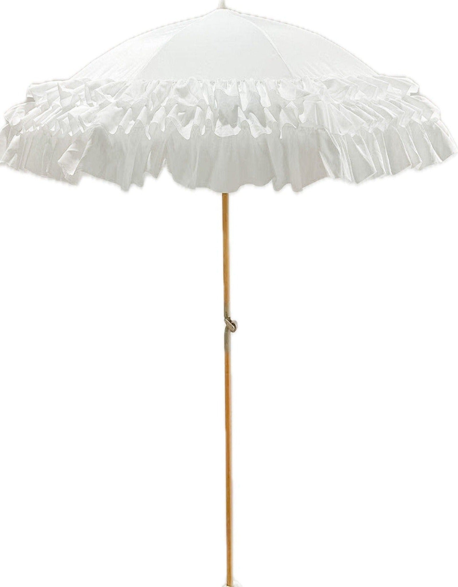 The Ruffled White Beach Umbrella-PREORDER - Ivory Lane Home