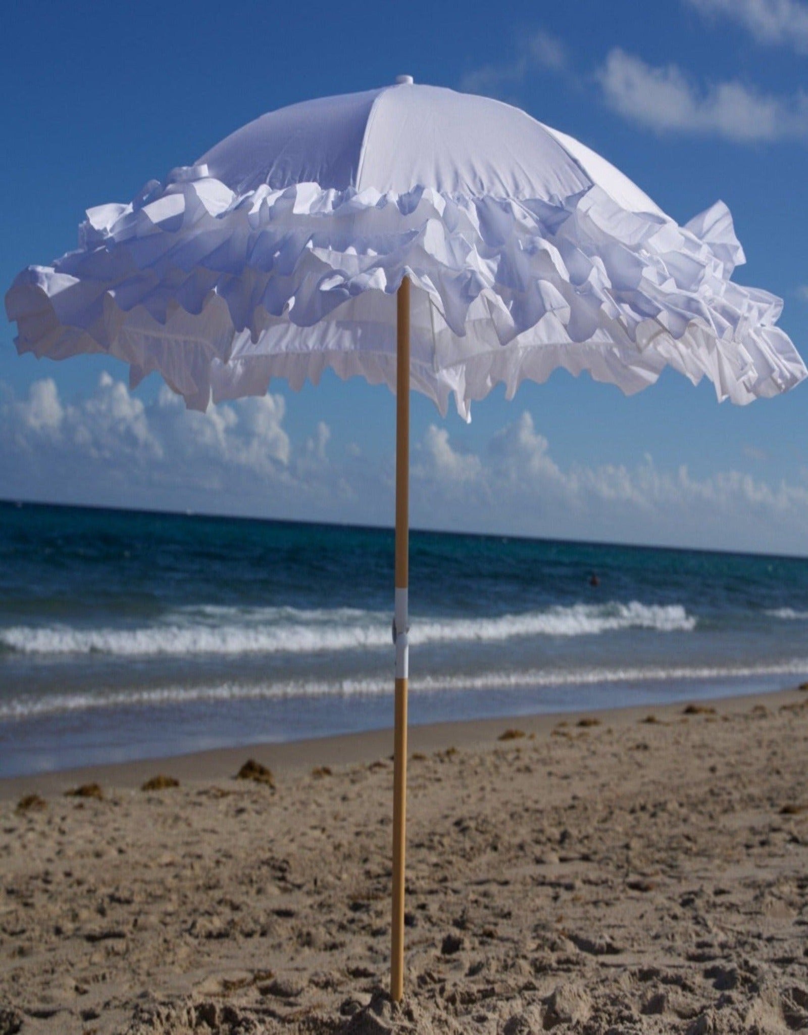 The Ruffled White Beach Umbrella-PREORDER - Ivory Lane Home