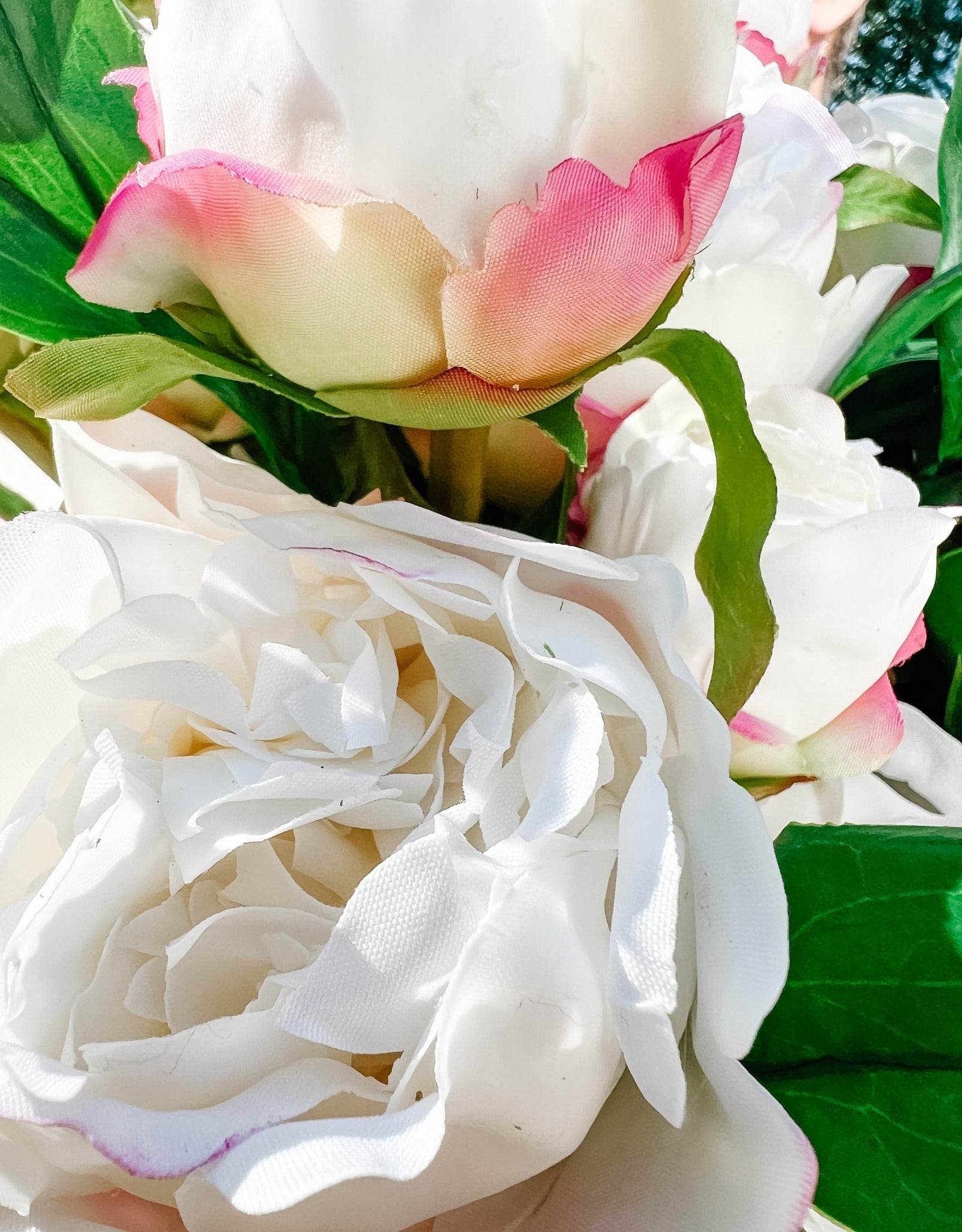 The "Vivian" Real Touch Cream with Pink Peony Spray - Ivory Lane Home