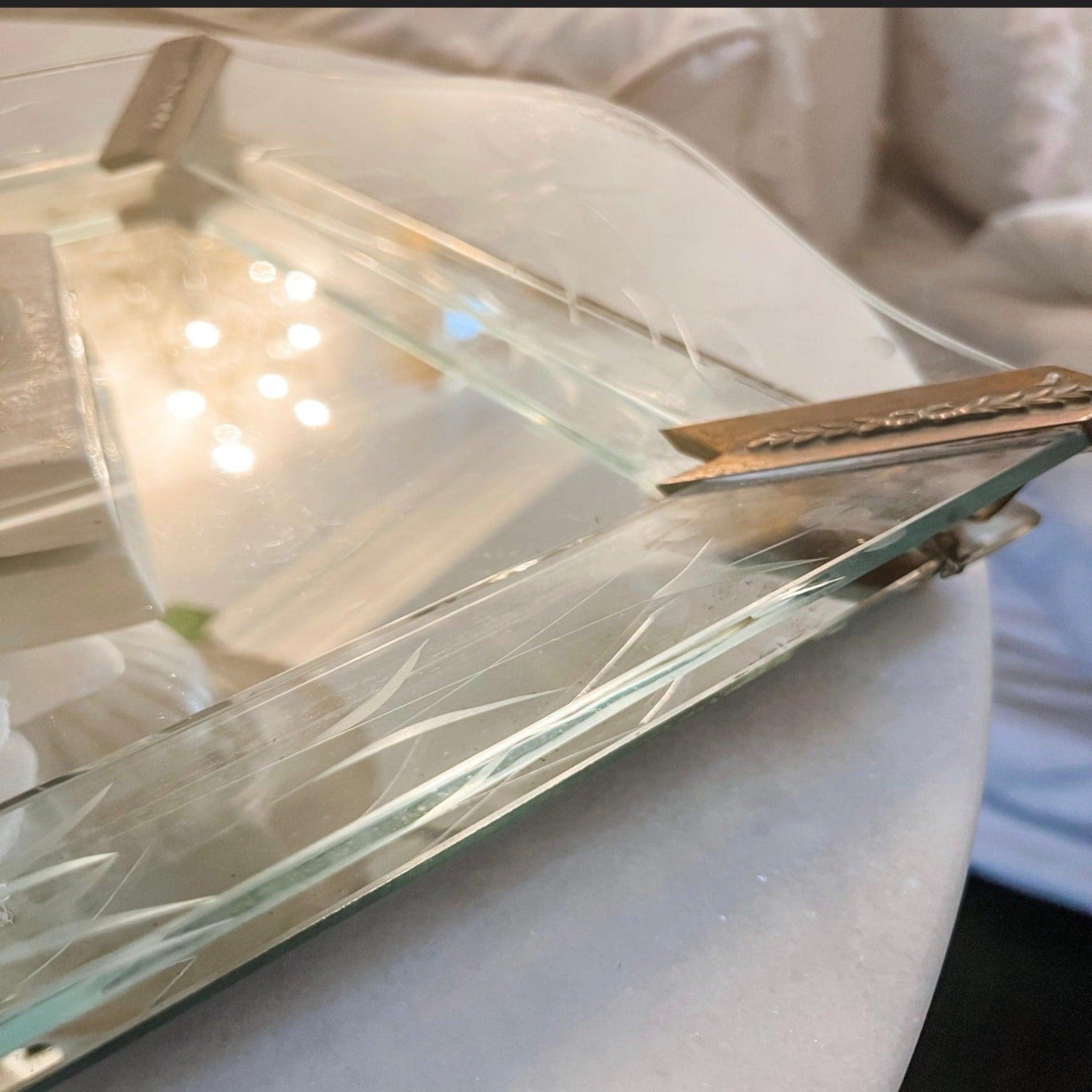 Vintage Art Deco Etched Glass Mirrored Vanity Tray - Ivory Lane Home