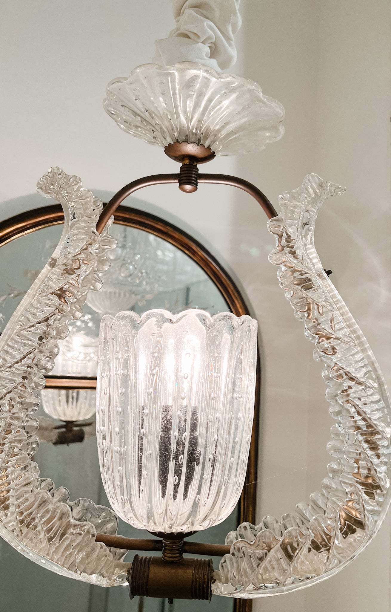 Vintage Art Deco Murano Glass Ceiling Pendant Chandelier Barovier and Toso - Ivory Lane Home