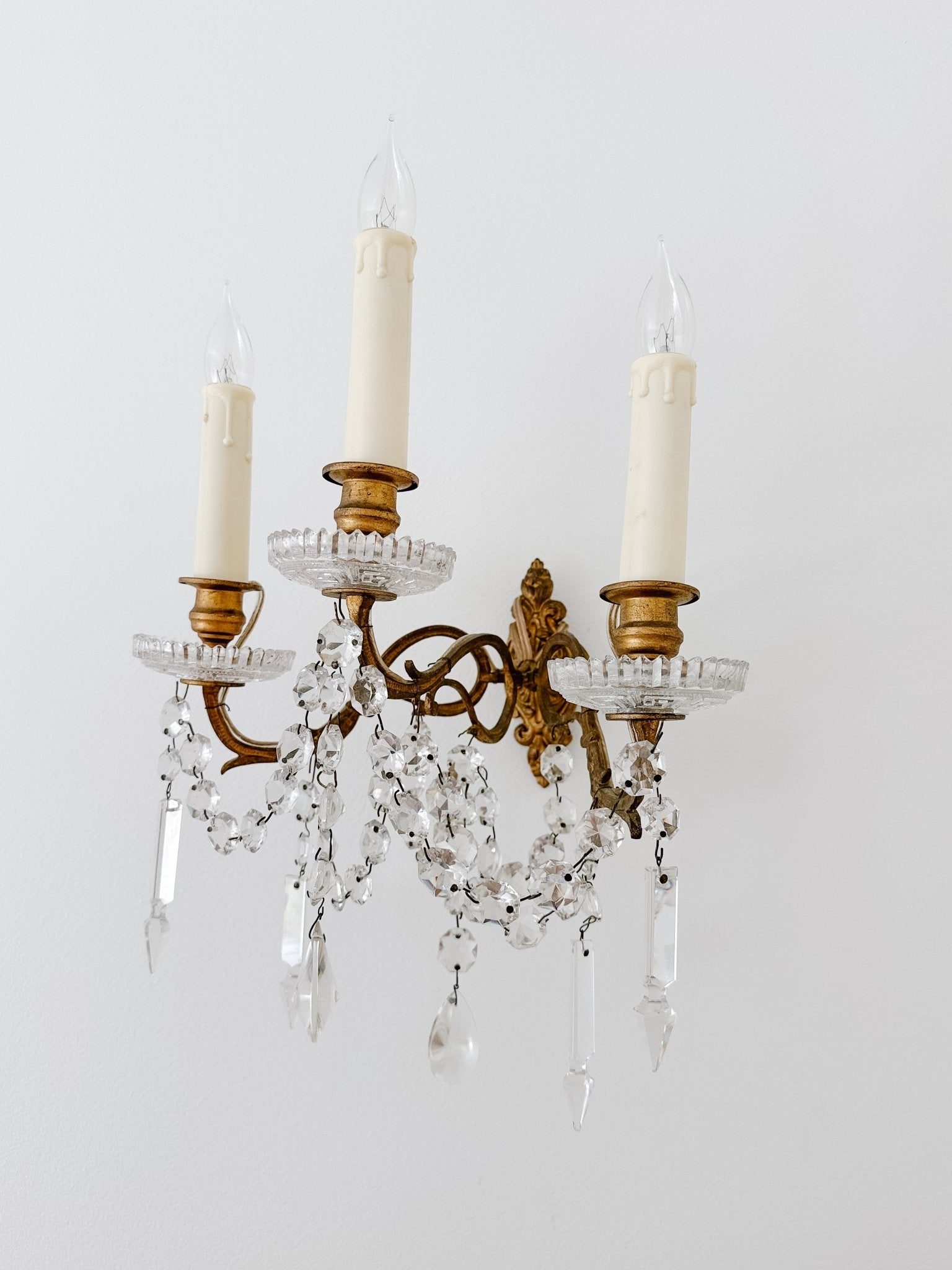 Vintage French 3 - Light Crystal Sconce - Ivory Lane Home