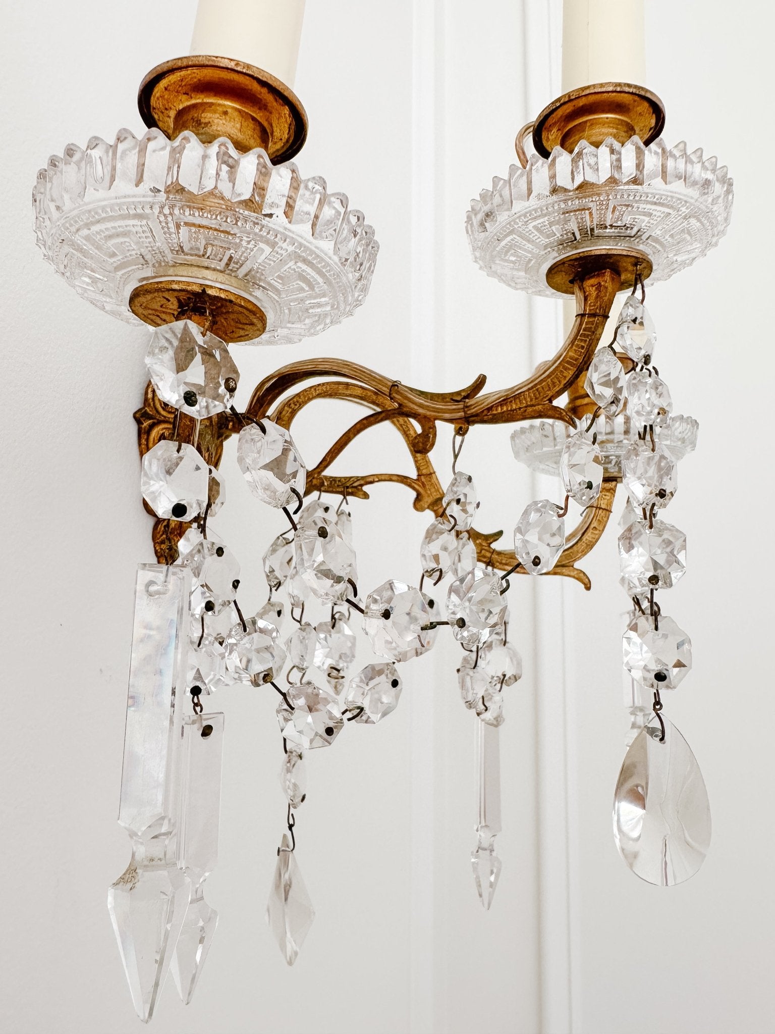 Vintage French 3 - Light Crystal Sconce - Ivory Lane Home