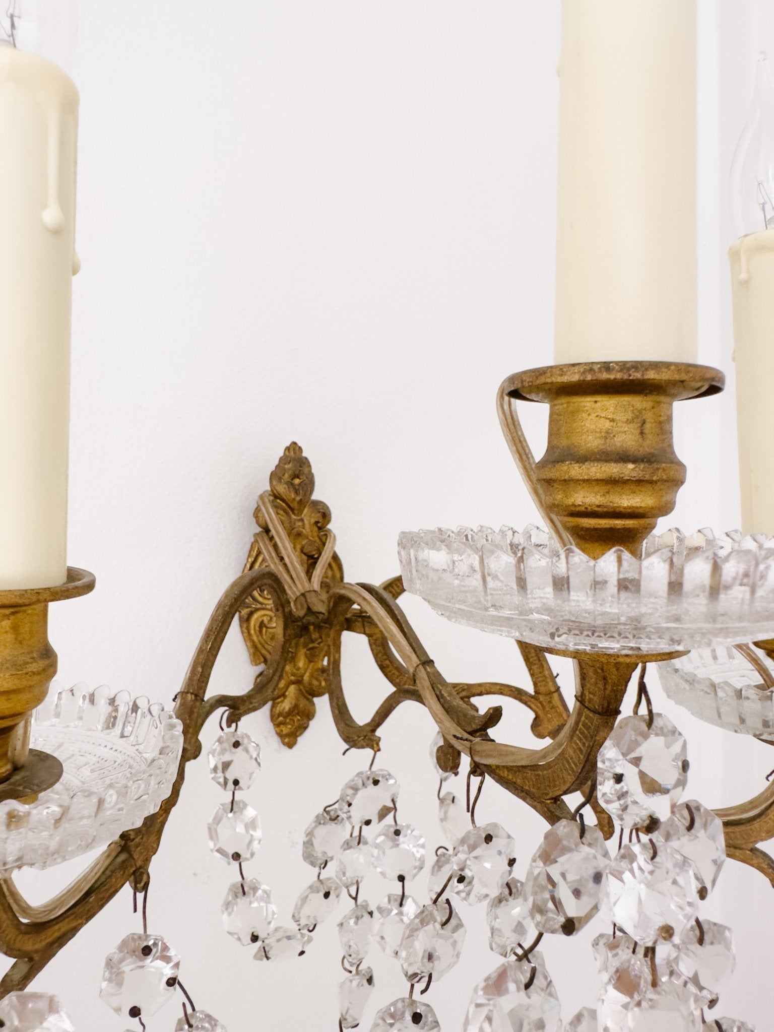 Vintage French 3 - Light Crystal Sconce - Ivory Lane Home