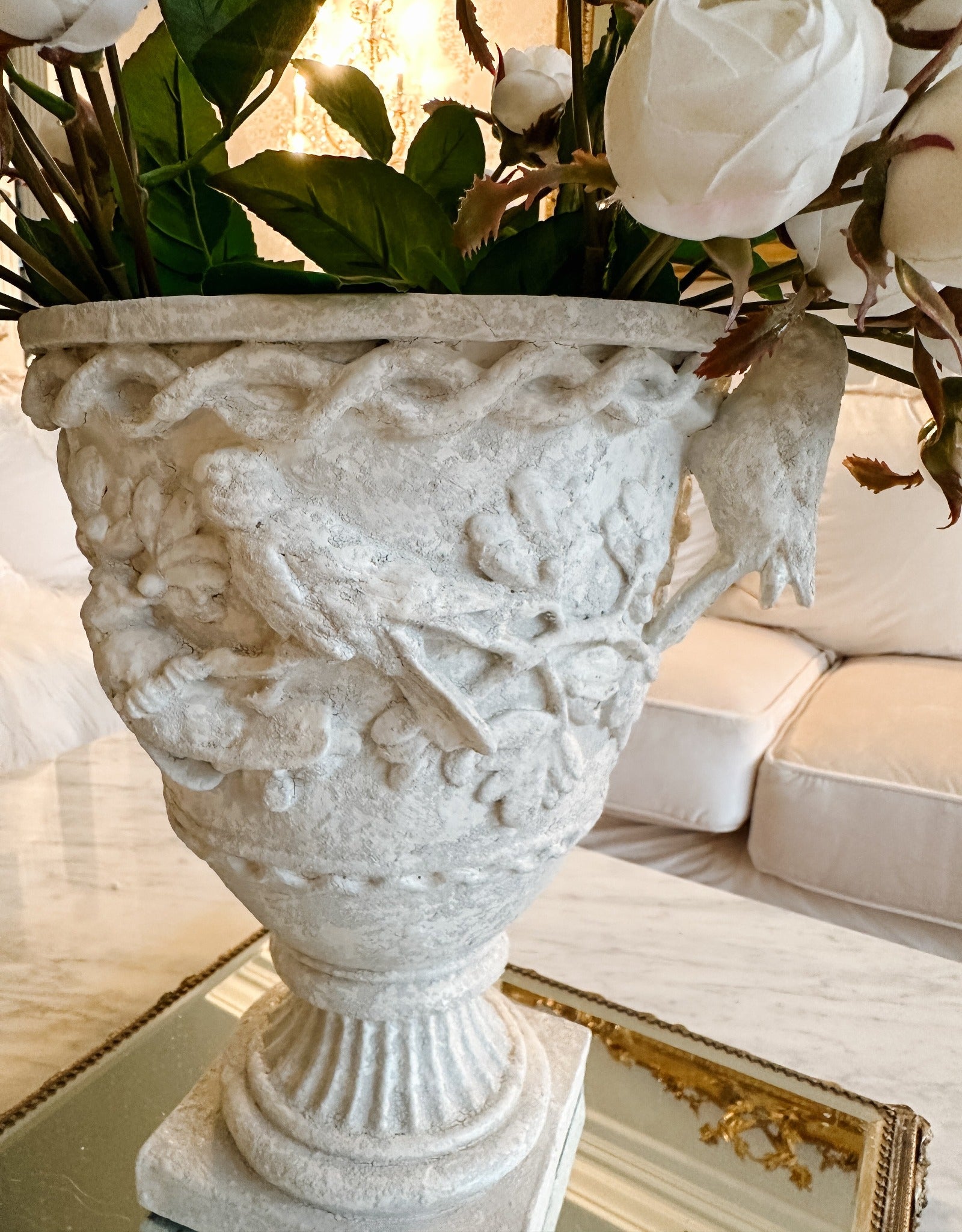 Vintage French Bird Garden Urn with Lid - Ivory Lane Home