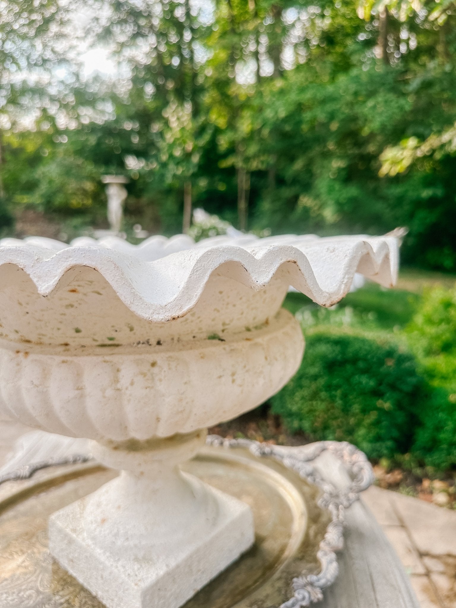 Vintage French Cast Iron Ruffled Garden Urn - Ivory Lane Home