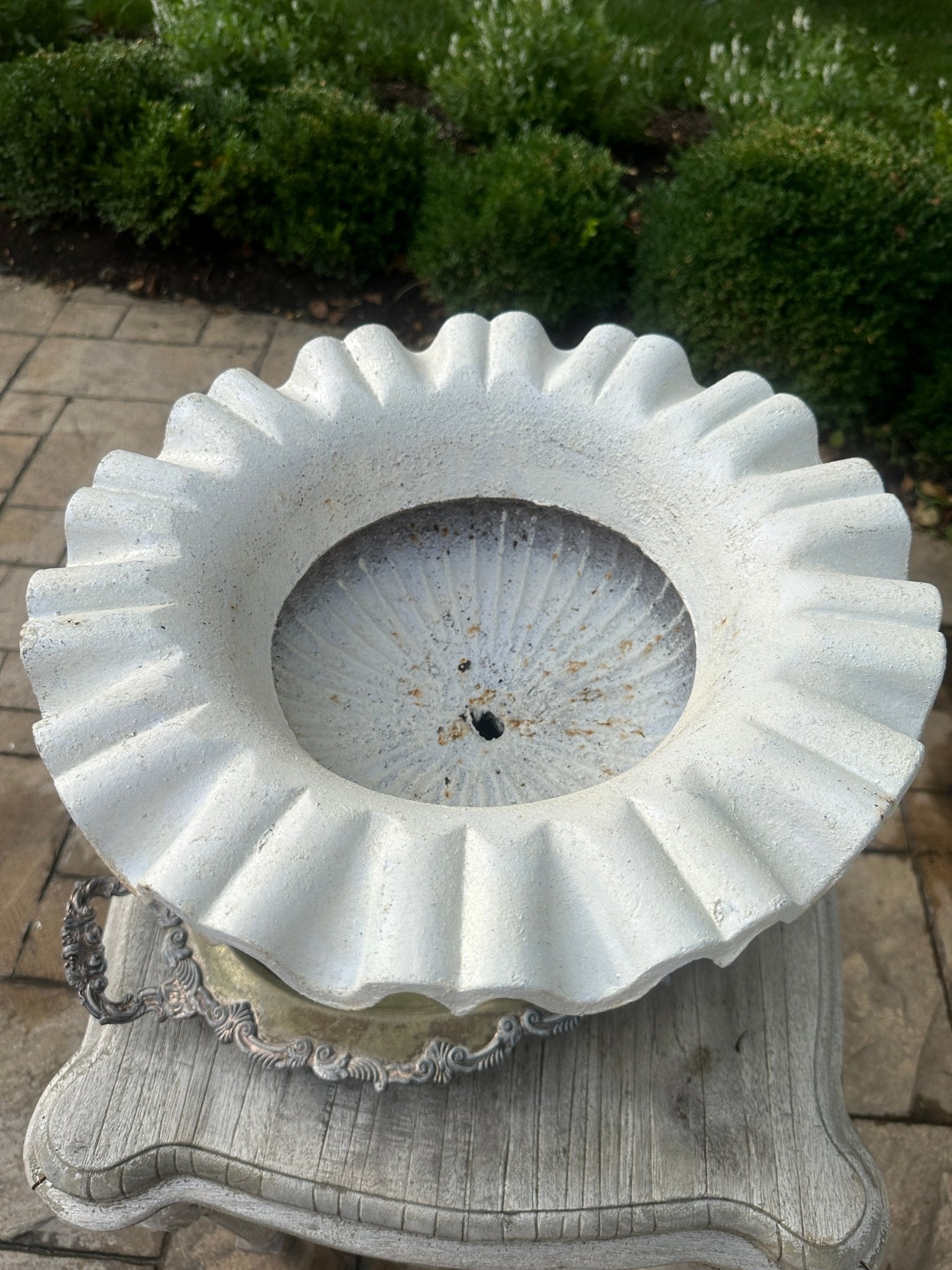Vintage French Cast Iron Ruffled Garden Urn - Ivory Lane Home
