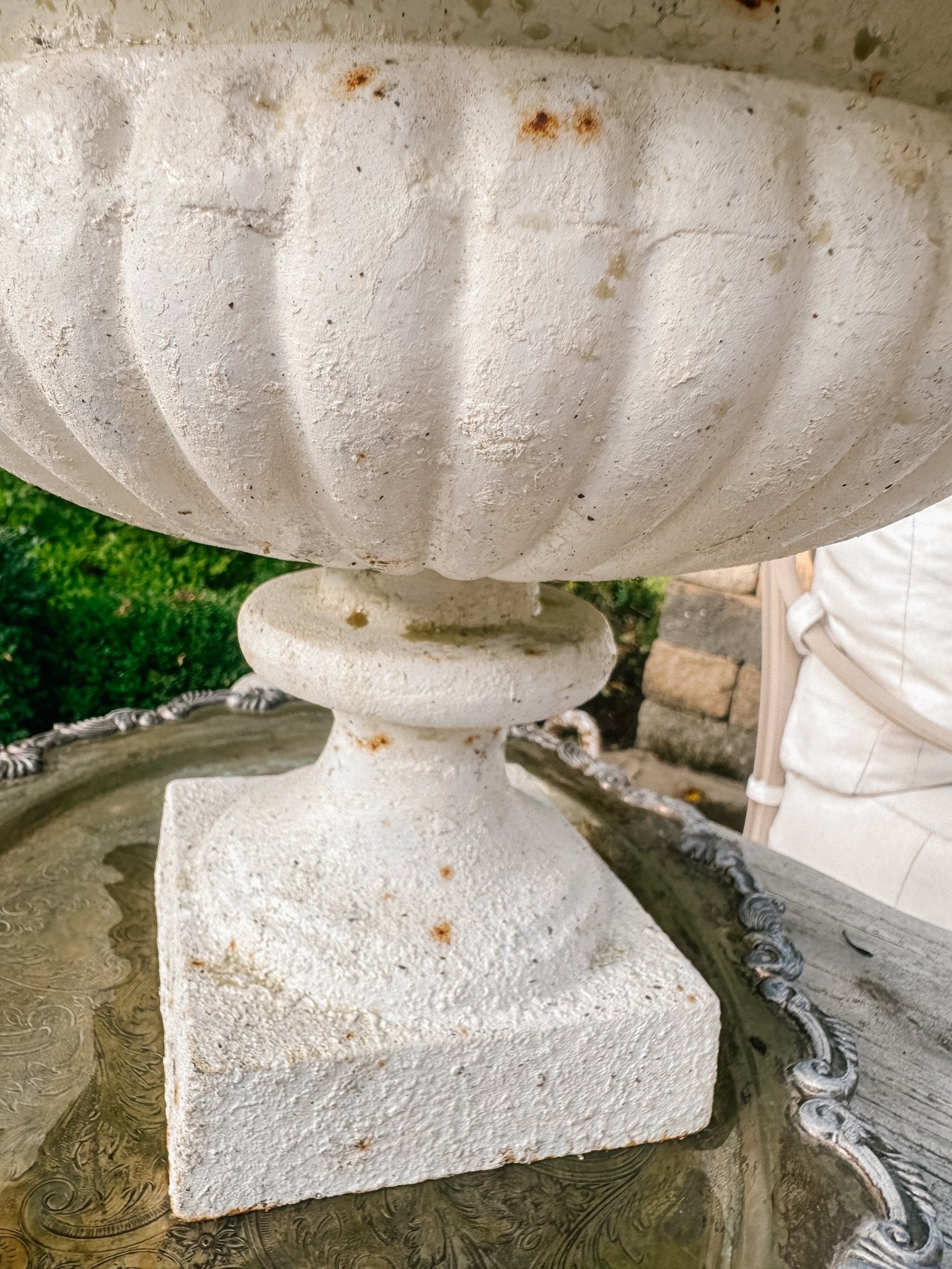 Vintage French Cast Iron Ruffled Garden Urn - Ivory Lane Home