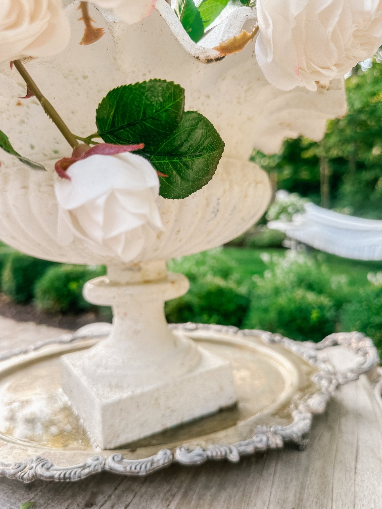 Vintage French Cast Iron Ruffled Garden Urn - Ivory Lane Home