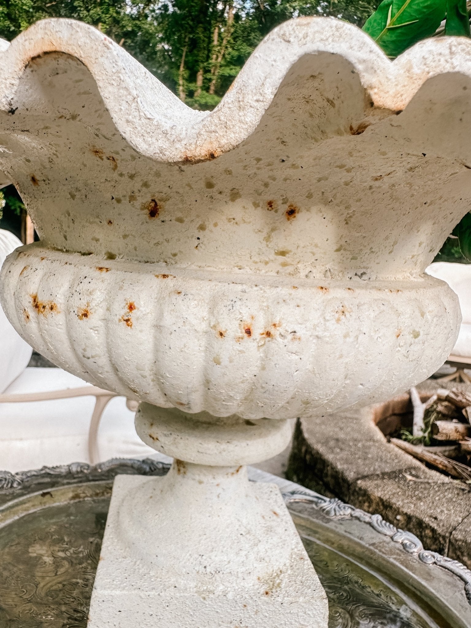 Vintage French Cast Iron Ruffled Garden Urn - Ivory Lane Home