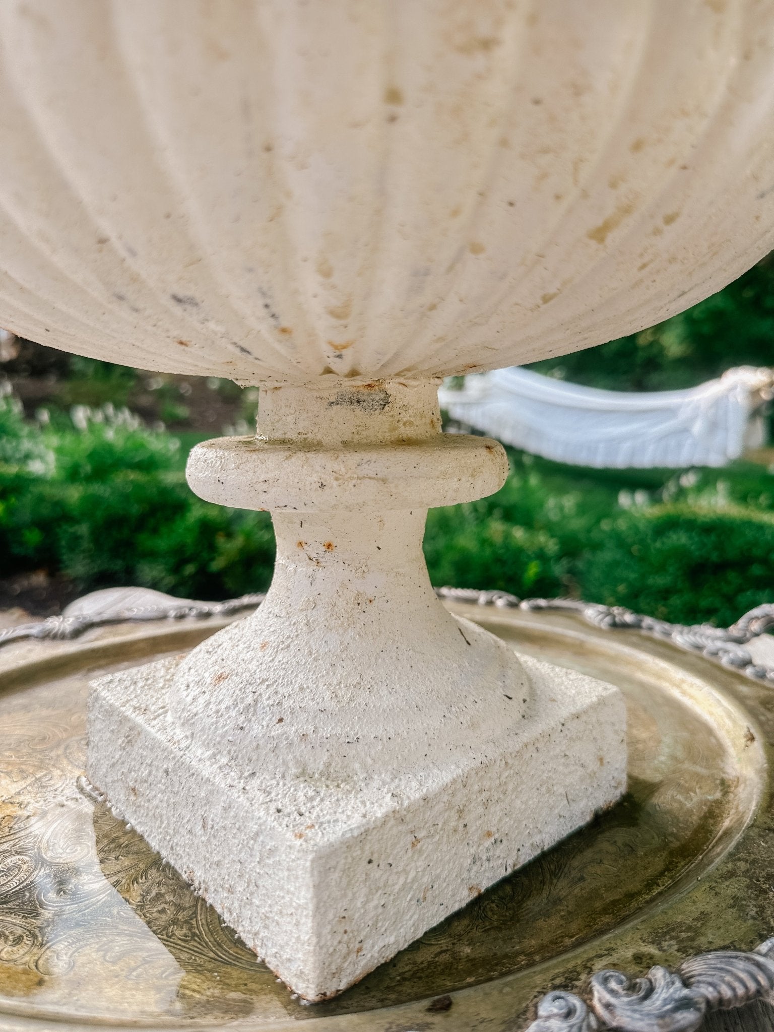 Vintage French Cast Iron Ruffled Garden Urn - Ivory Lane Home