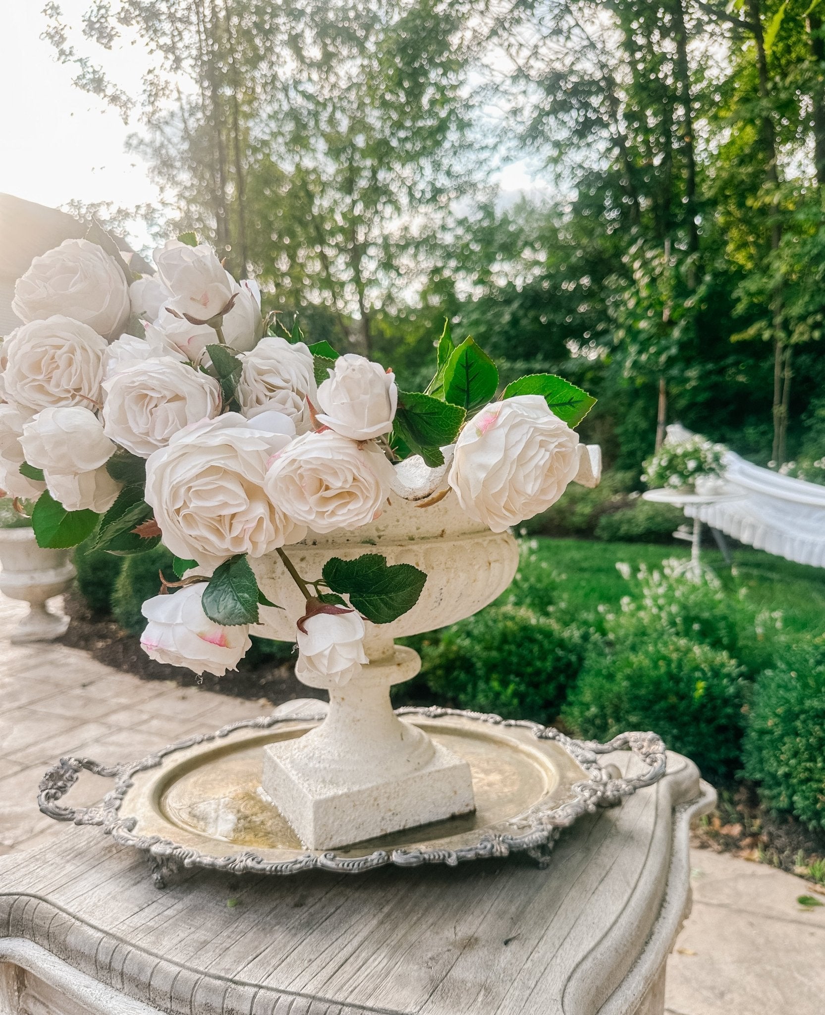 Vintage French Cast Iron Ruffled Garden Urn - Ivory Lane Home