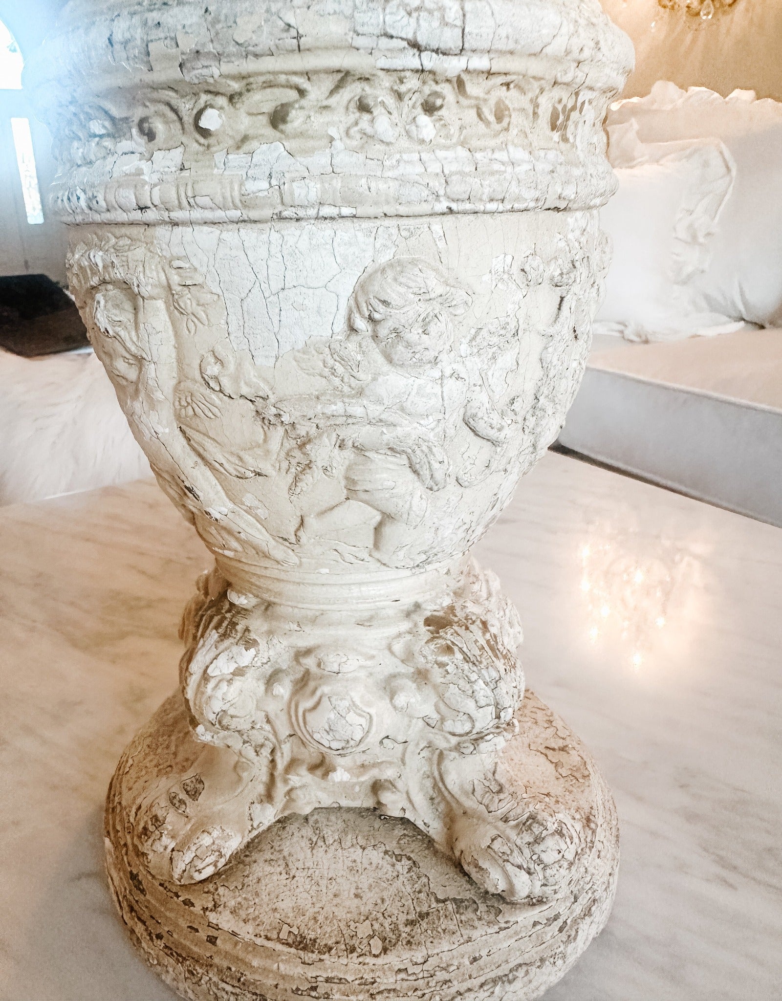 Vintage French Cherubs Garden Pedestal - Ivory Lane Home